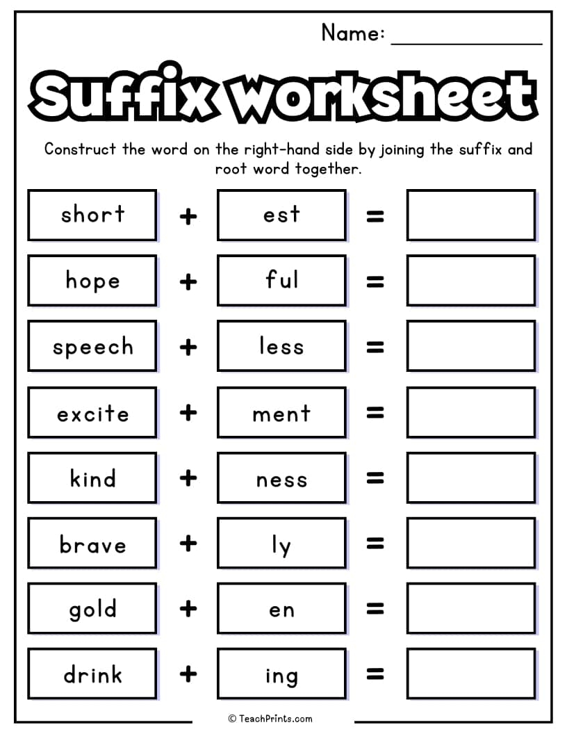 Printable Elementary Suffix Chart