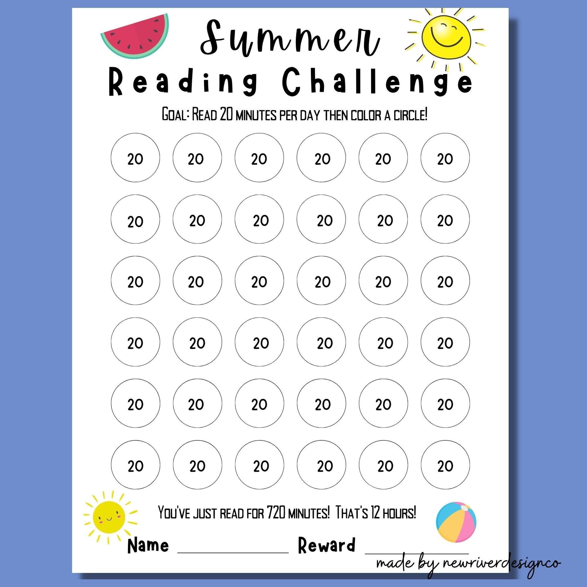 Summer Reading Tracker For Kids 30 minute Challenge digital Download Etsy