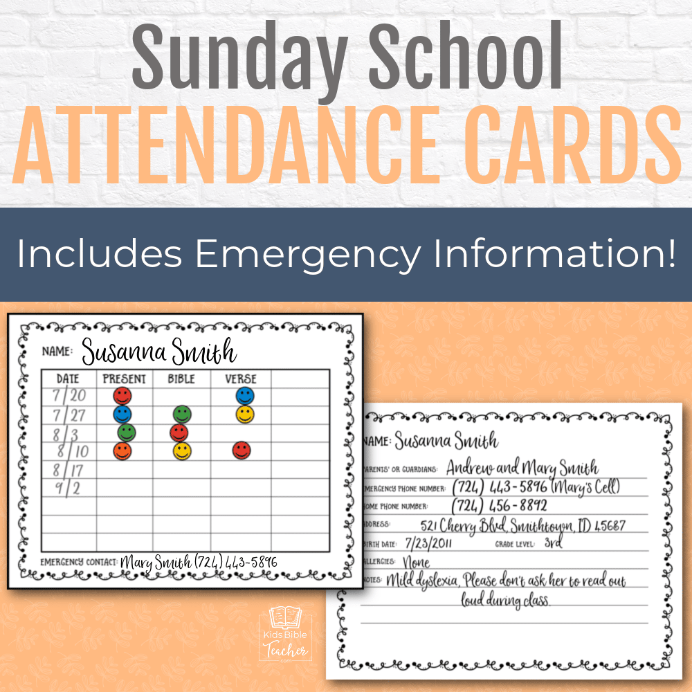 Sunday School Attendance Cards Kids Bible Teacher