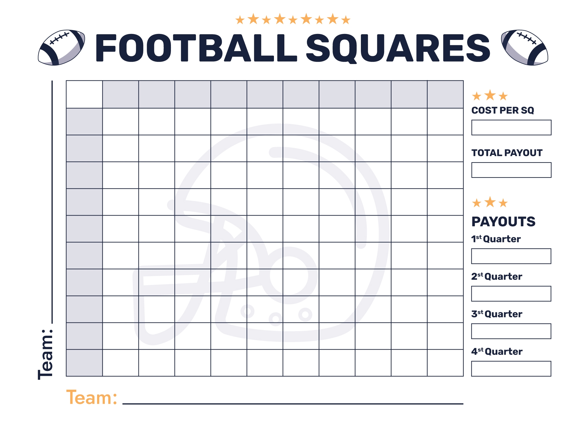 Football Squares Sheet Printable Pdf
