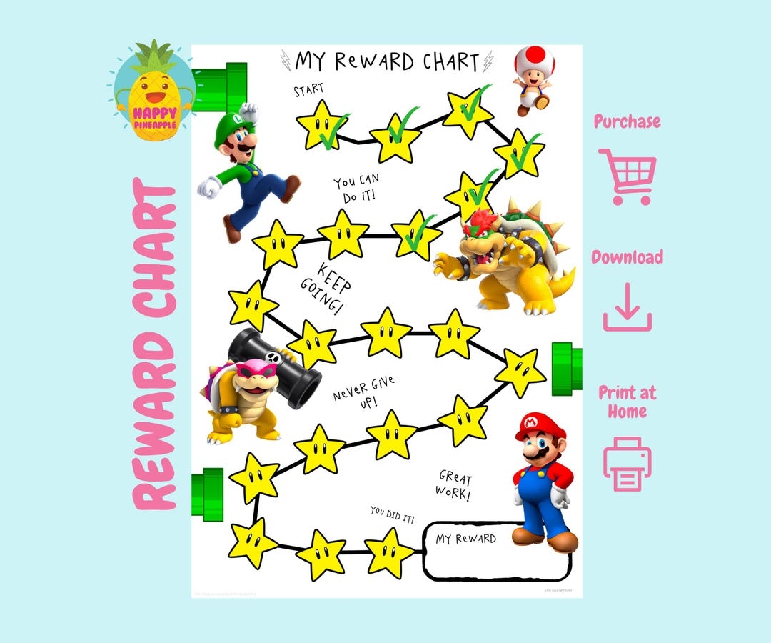 SUPER MARIO Reward Chart Printable Mario Behavior Chart Daily Chore Chart Kids Routine Sticker Chart Super Mario Reward Chore Chart Etsy