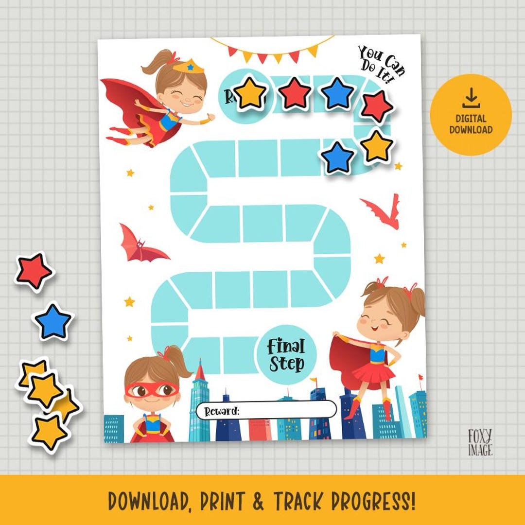 Superhero Printable Potty Training Reward Chart For Toddlers Fun Super Girl Toilet Tracker For Kids With Stars Digital Download PDF Etsy