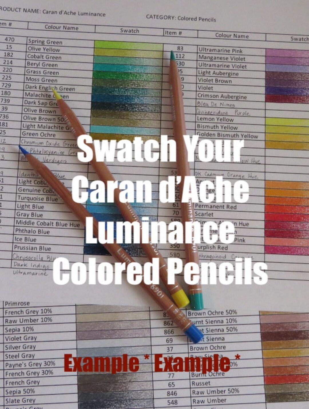 Swatch Sheet For Caran D ache Luminance Colored Pencils Bu0026W Instant Download File Etsy