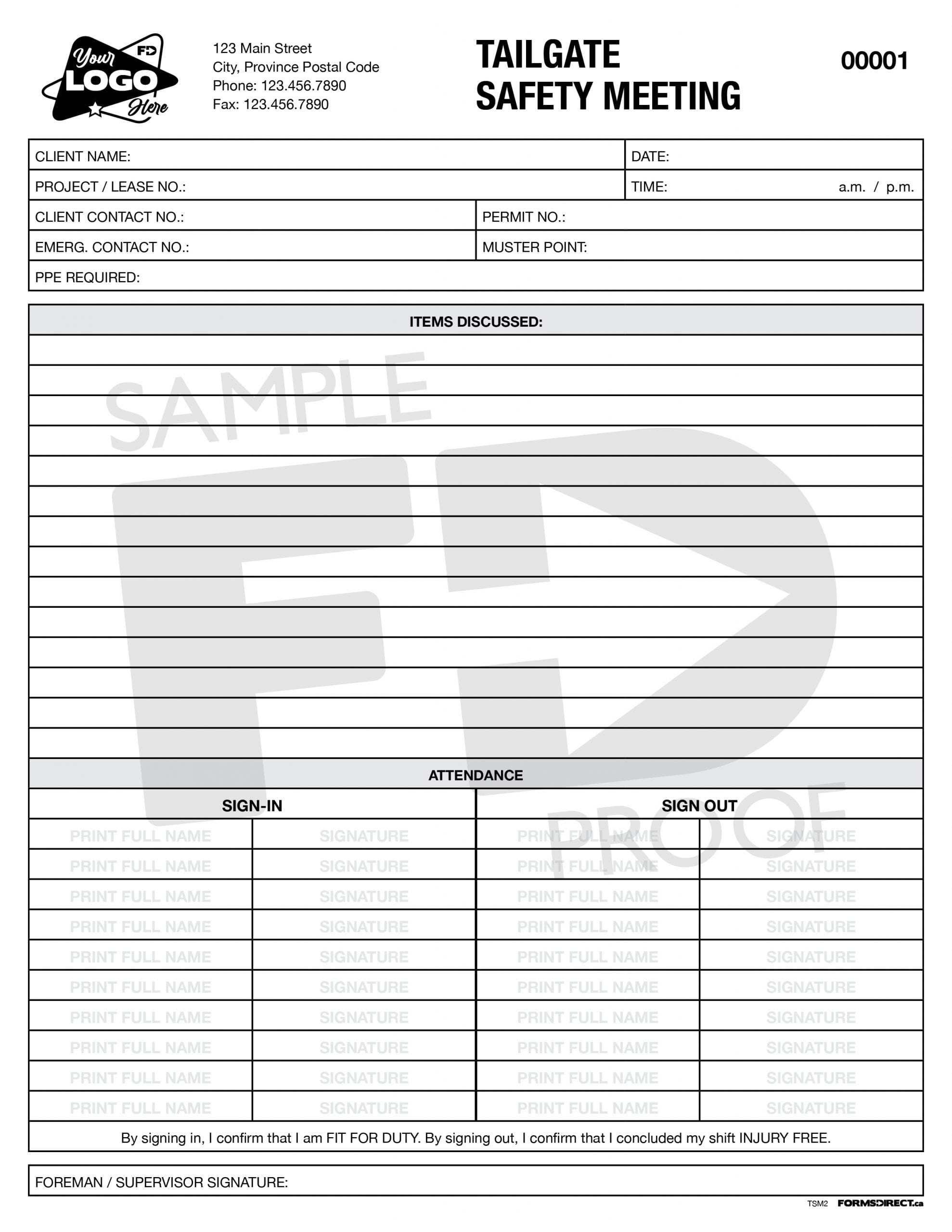 Tailgate Safety Meeting TSM2 Custom Safety Form Forms Direct