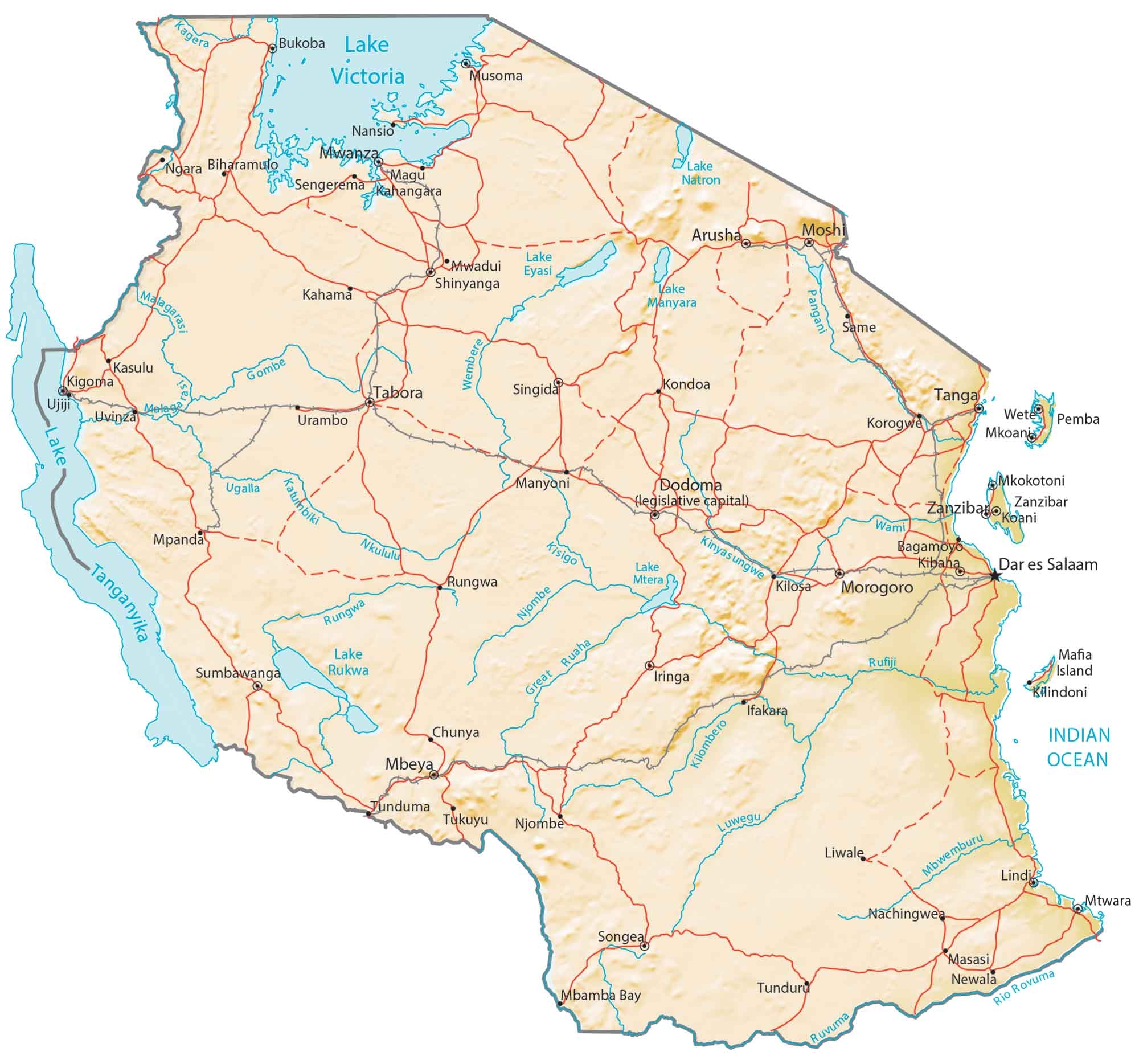 Tanzania Map Cities And Parks GIS Geography