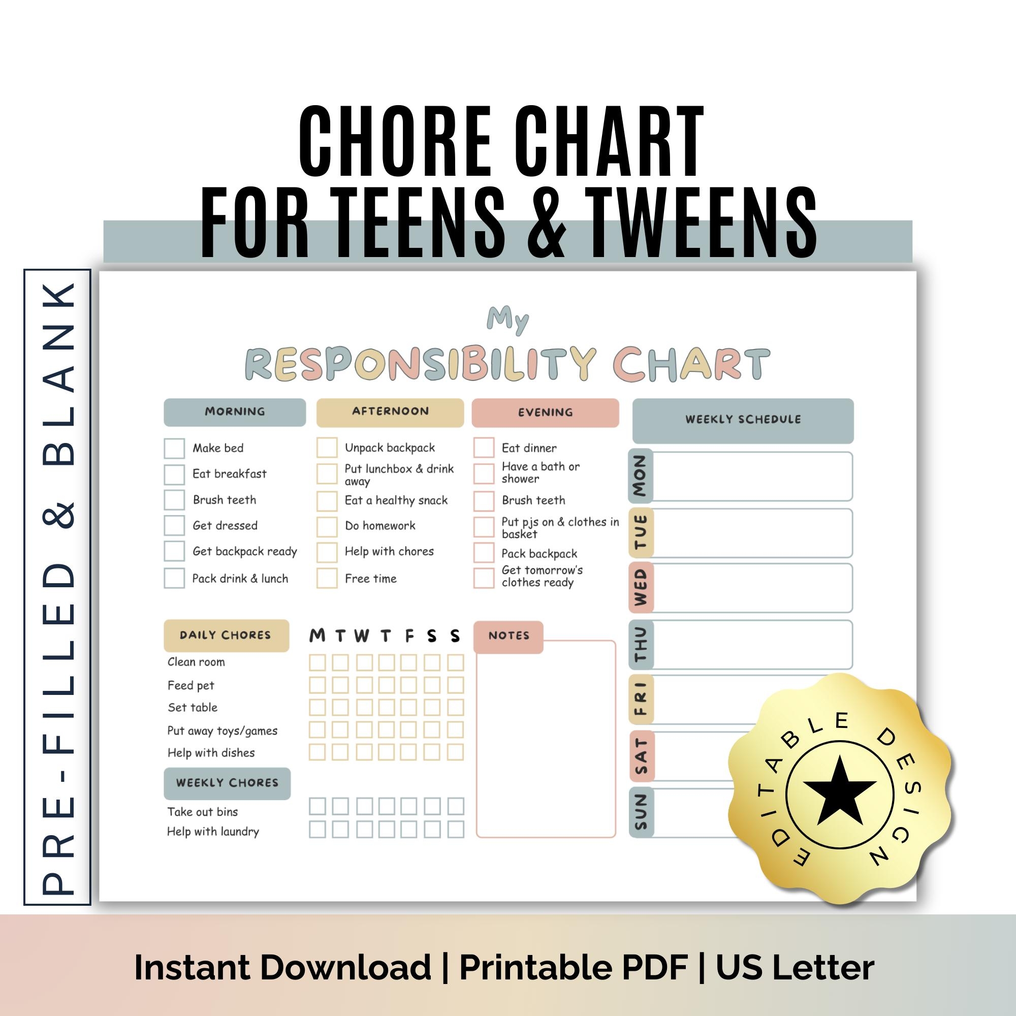 Teen Chore Chart Editable Responsibility Chart Daily Weekly digital PDF Canva Template Etsy Teen Chore Chart Editable Responsibility Chart Daily Weekly digital PDF Canva Template Etsy