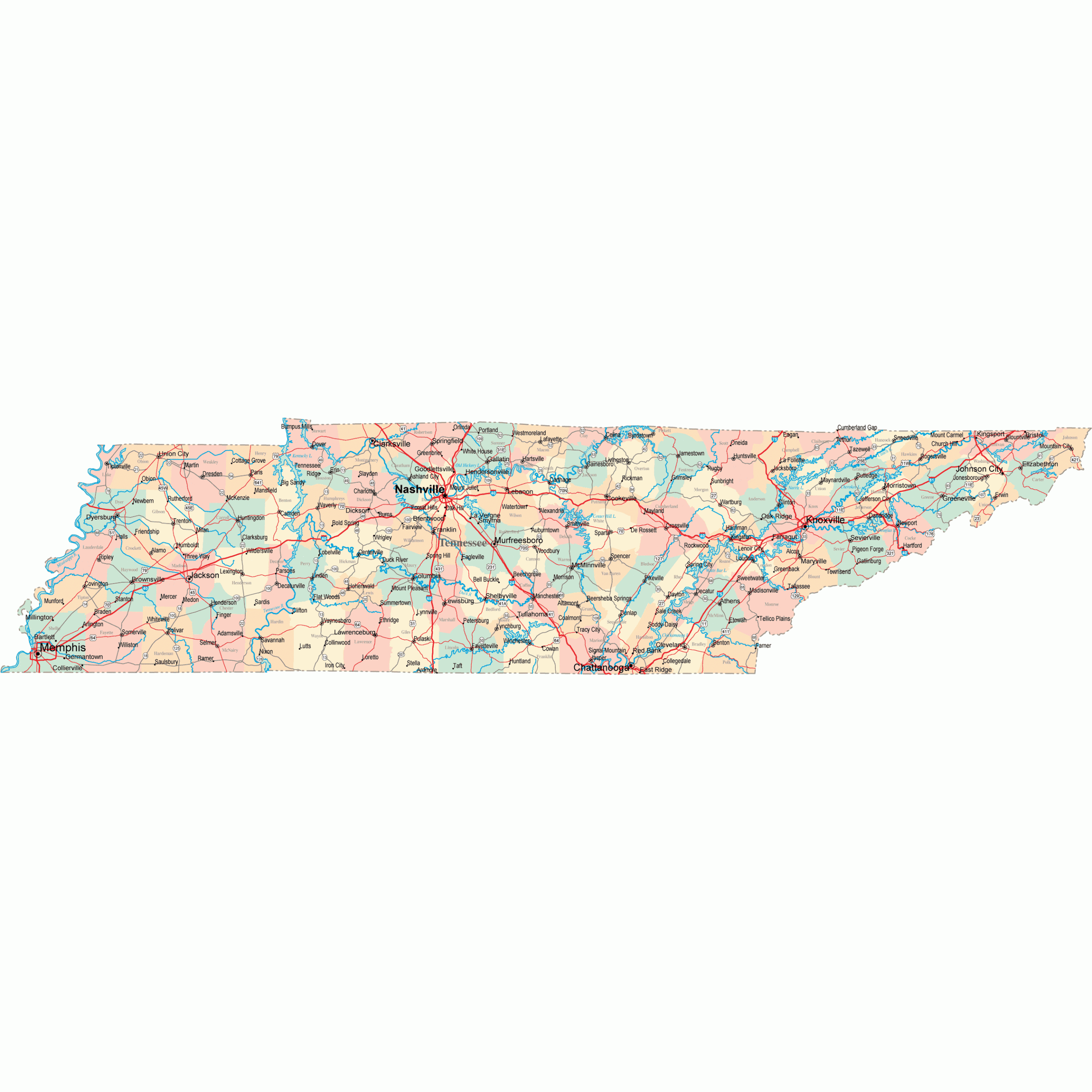 Printable Tennessee County Map Printable Tennessee County Map