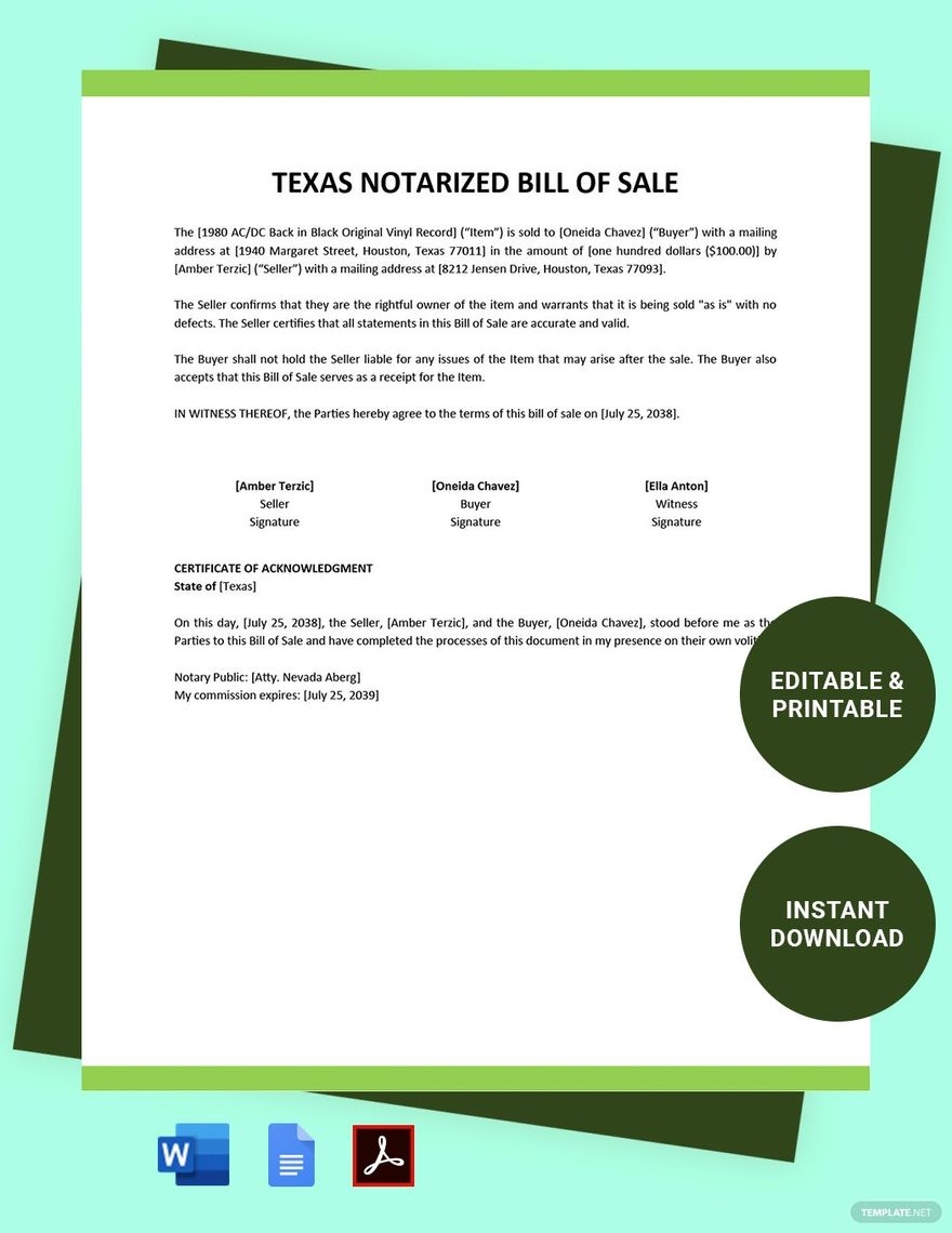 Texas Printable Notary Fee Chart