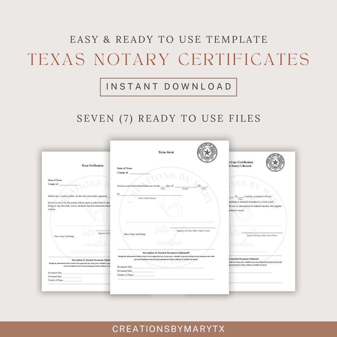 Texas Notary Certificates Etsy