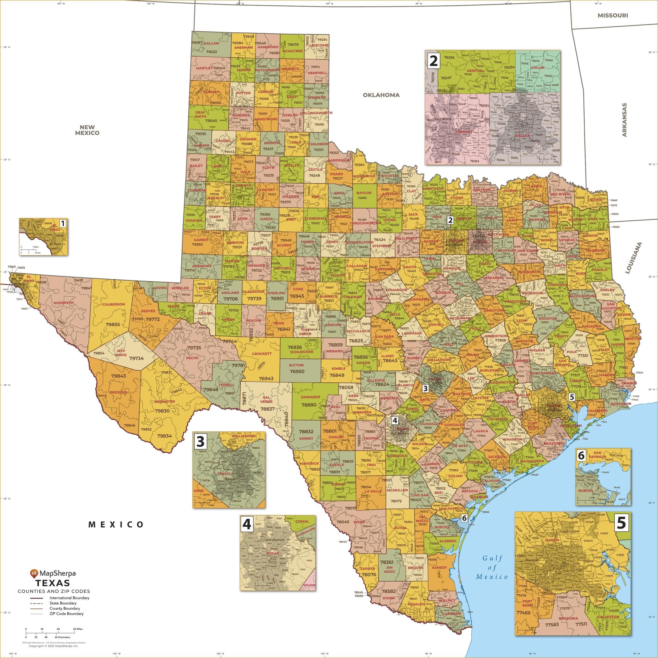 Texas Zip Code Map Printable