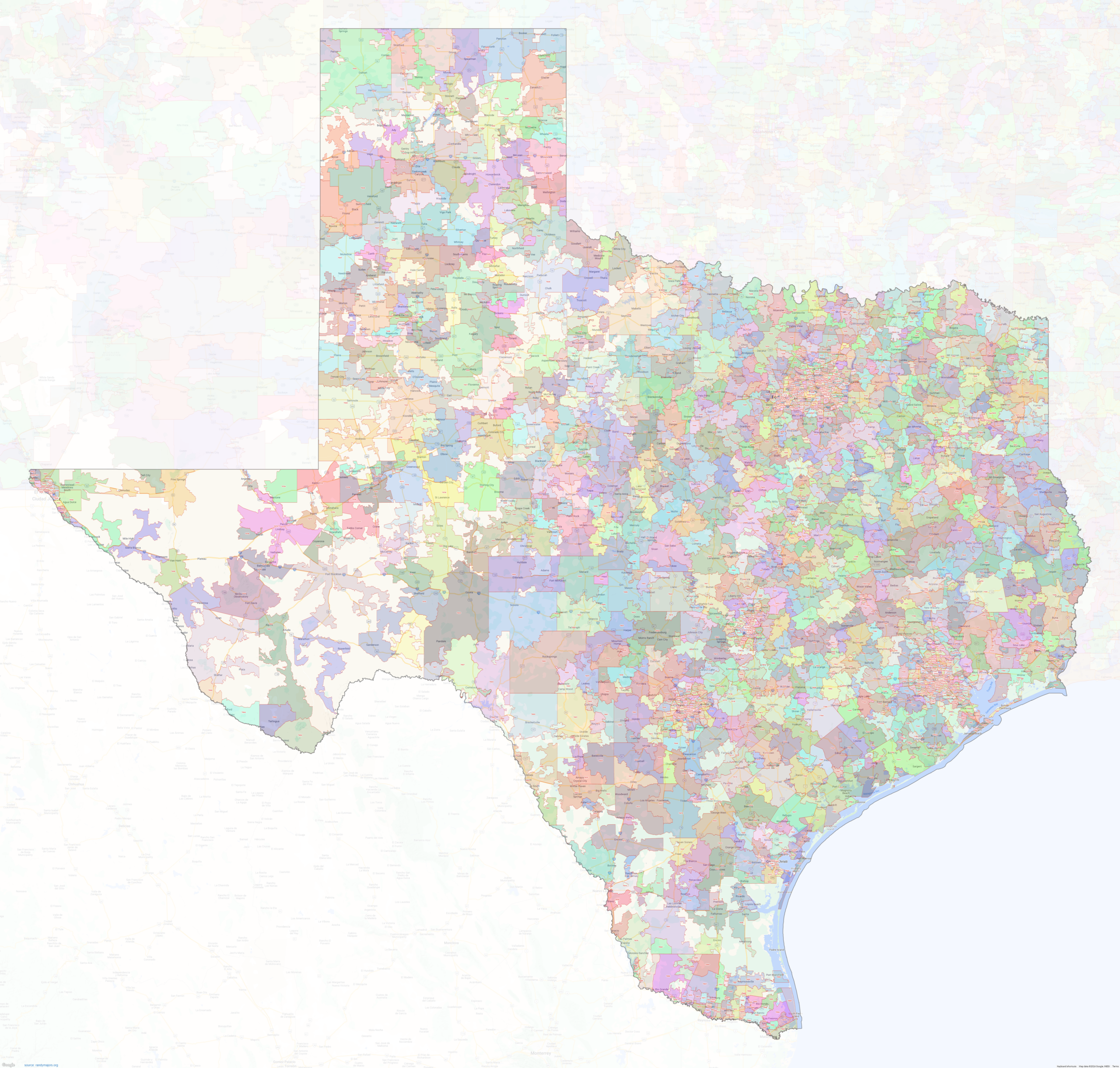 Texas ZIP Codes Shown On Google Maps