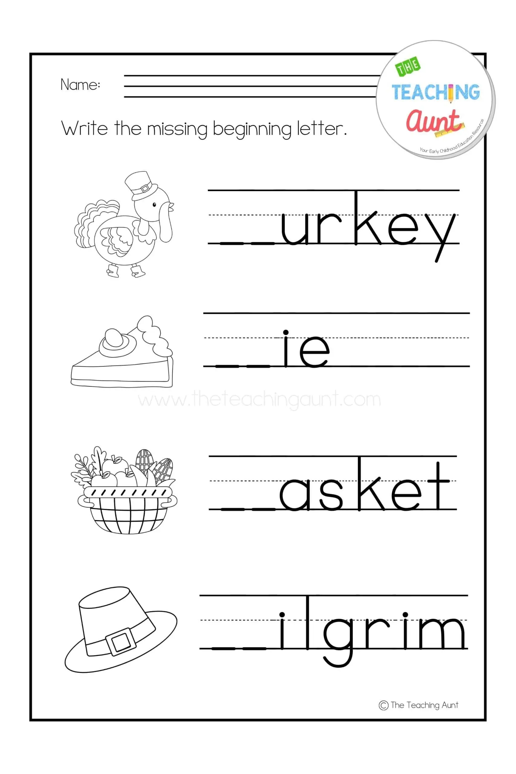 Free Printable Preschool Thanksgiving Worksheets