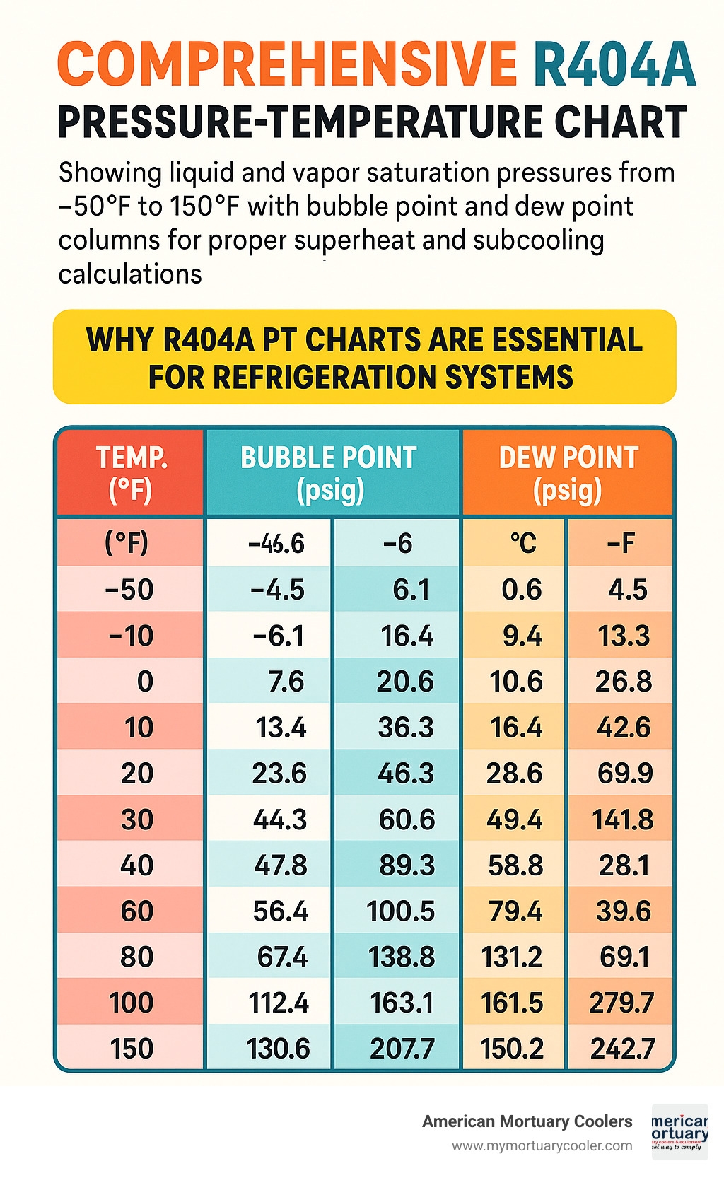 The Complete Guide To R404 PT Chart And Pressure Temperature Values American Mortuary Coolers Equipments