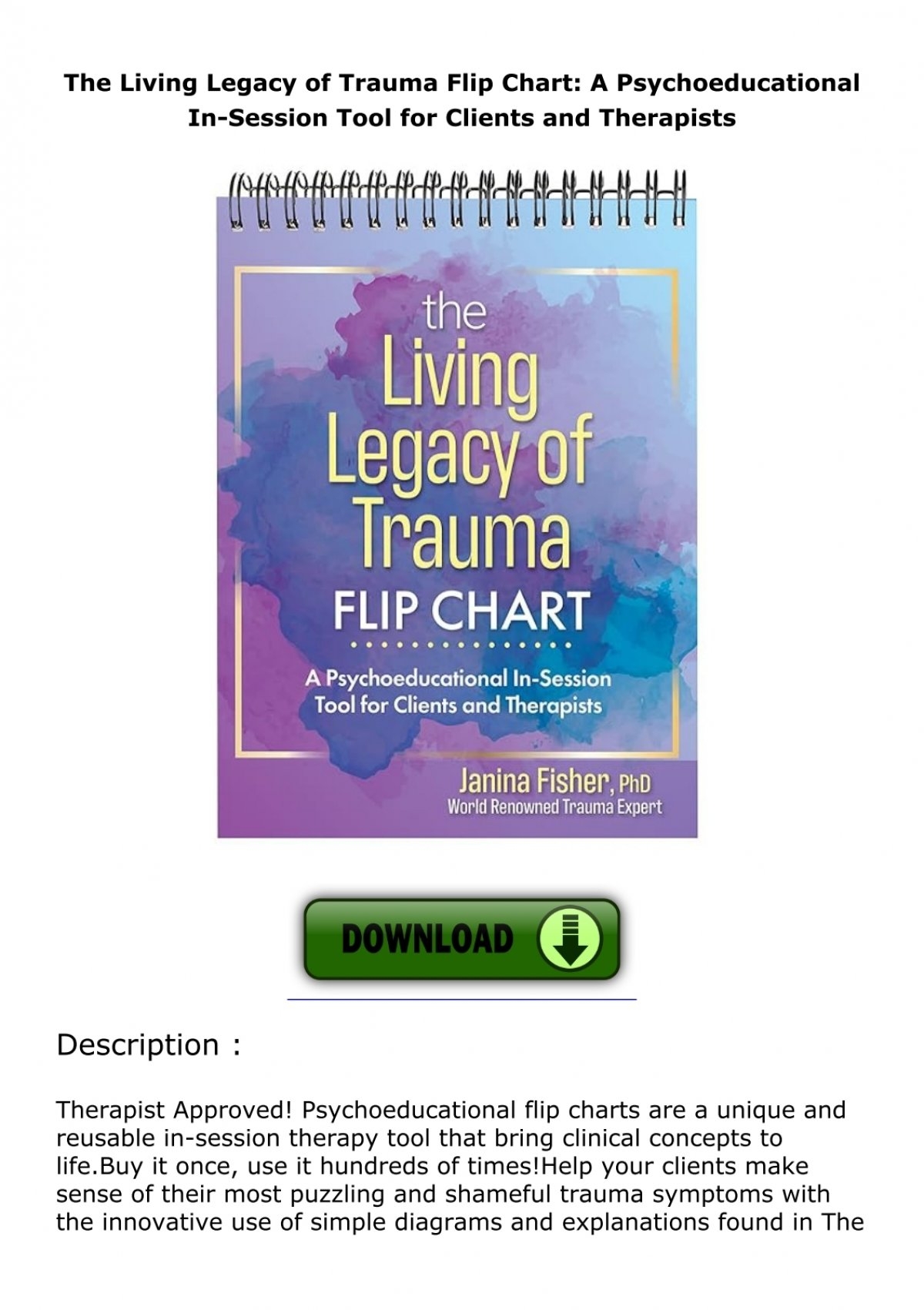 The Living Legacy of Trauma Flip Chart A Psychoeducational InSession Tool for Clients and Therapists
