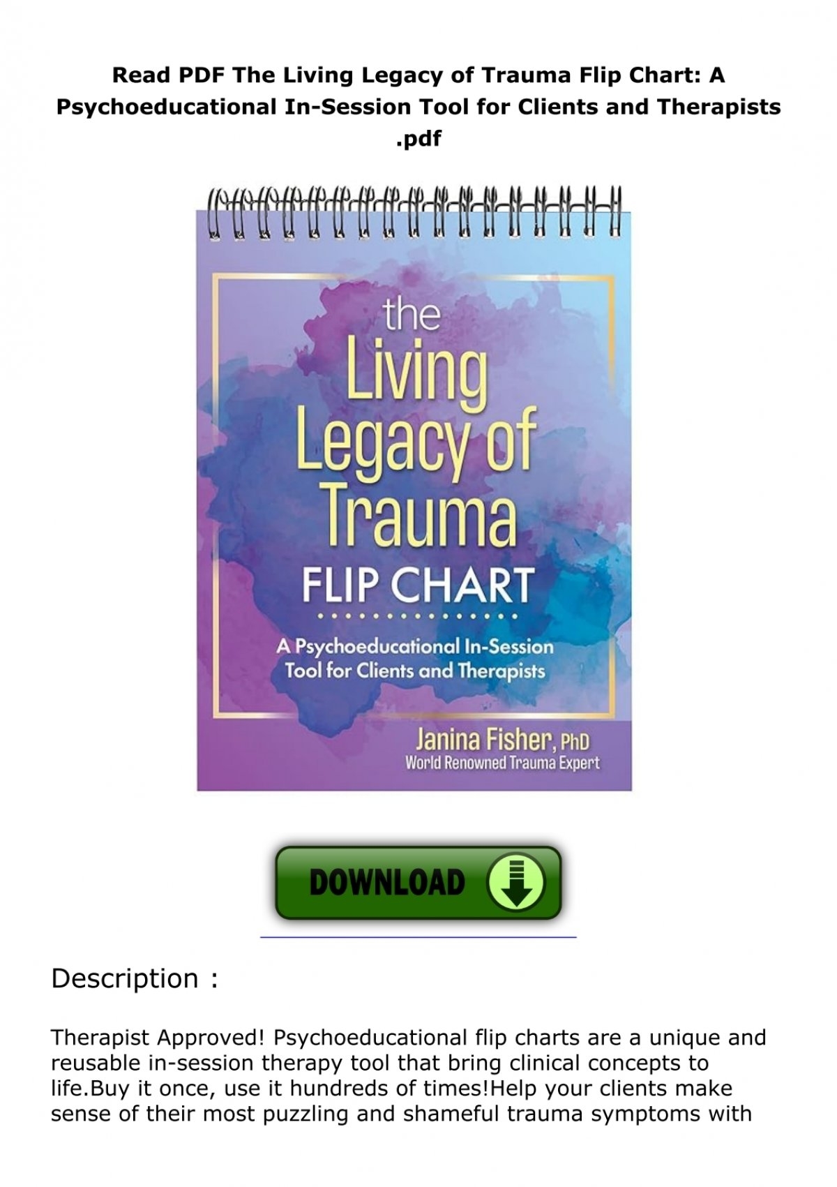The Living Legacy of Trauma Flip Chart A Psychoeducational InSession Tool for Clients and Therapists