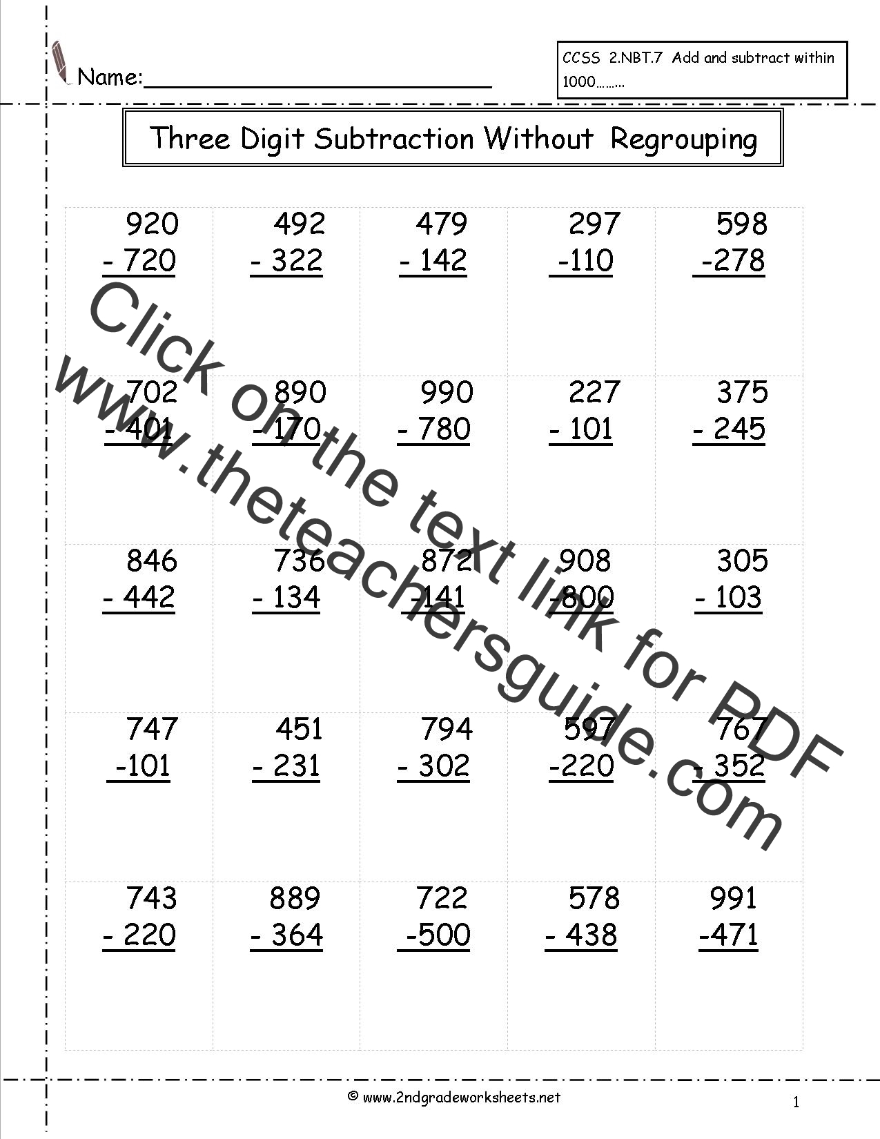 Three Digit Subtraction Worksheets Three Digit Subtraction Worksheets