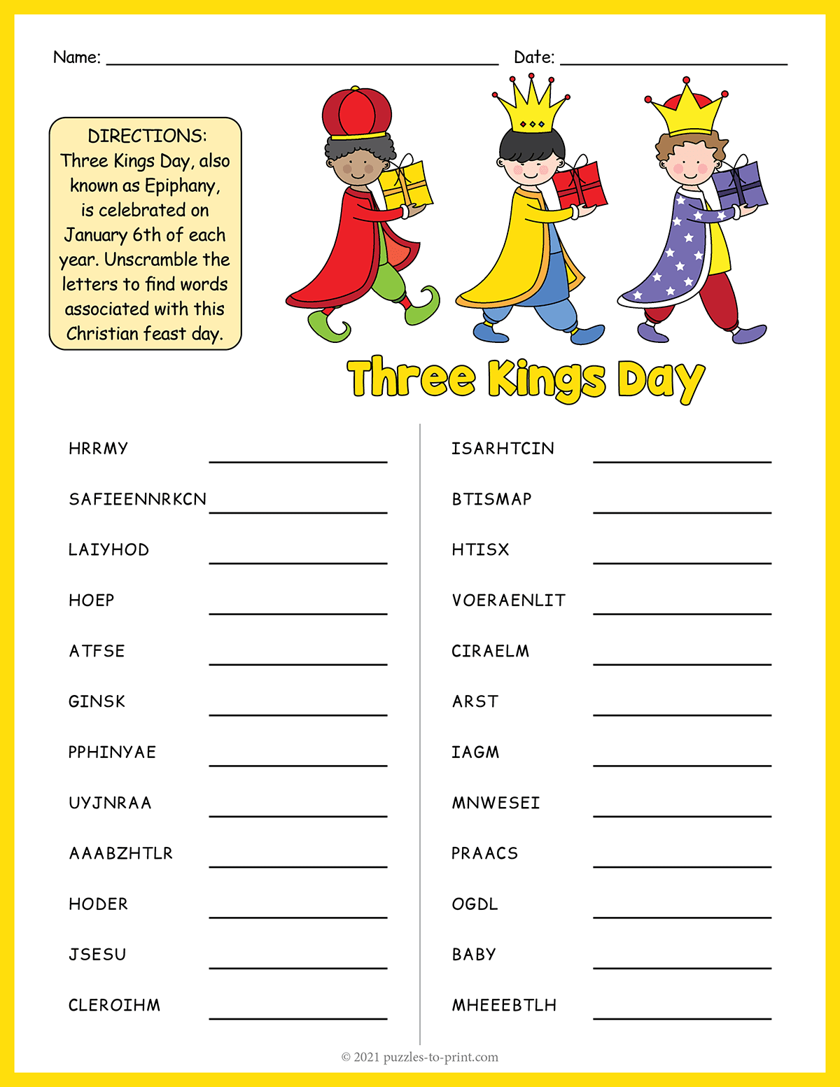 Printable Epiphany Worksheets