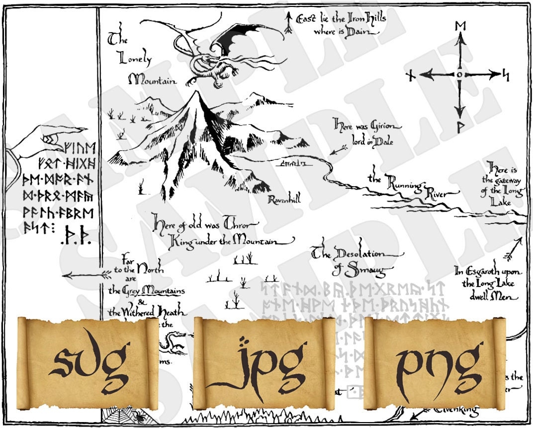 Thror s Map Svg Vector PNG JPG Files The Hobbit Map Lonely Mountain Smaug Dragon Thorin s Map Engraved Map Erebor Lotr Printable Etsy