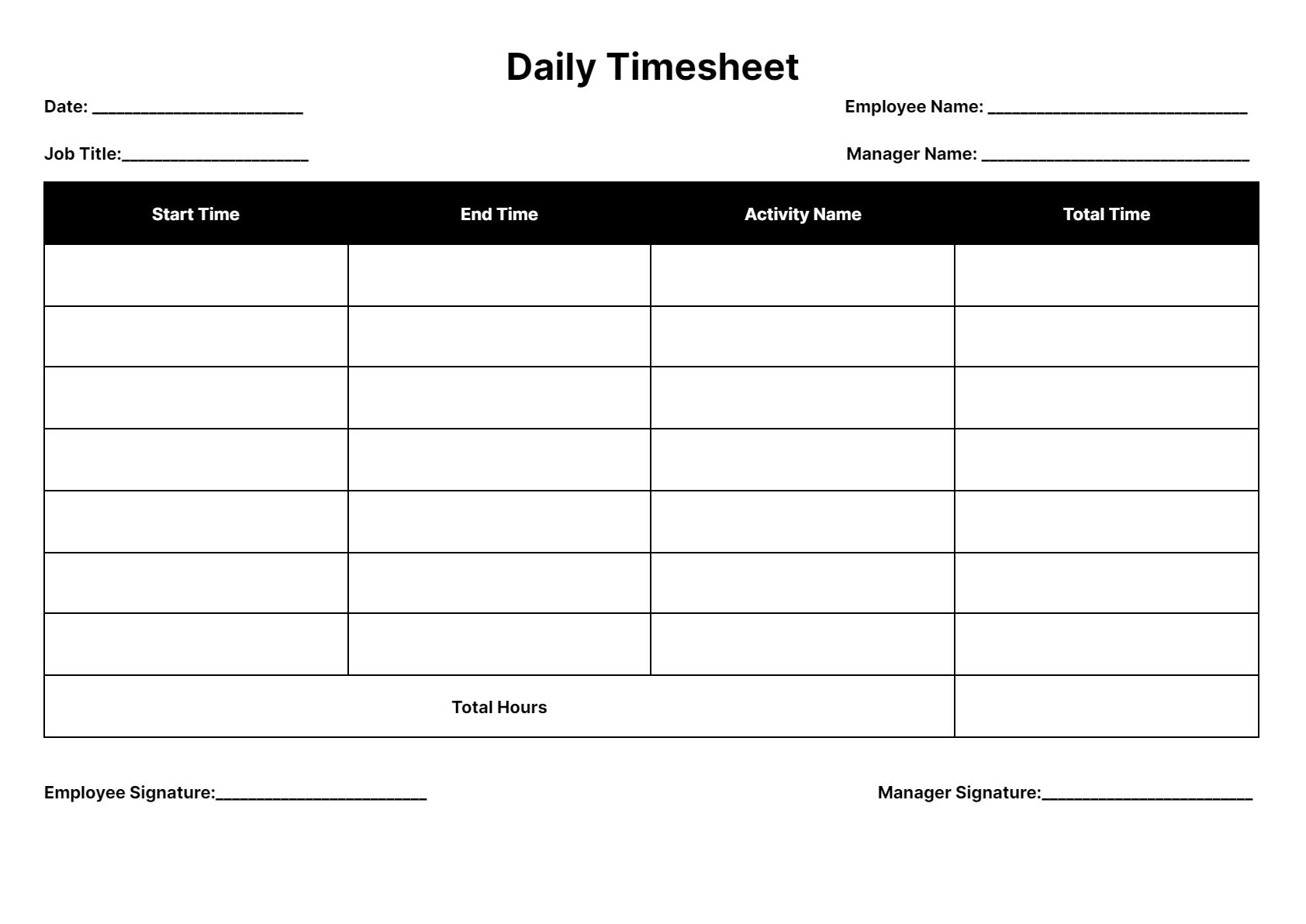Printable Free Time Sheets