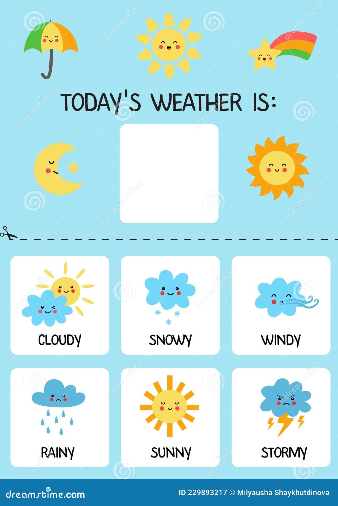 Todays Weather Template For Kids Weather Chart Stock Vector Illustration Of Cloudy Kindergarten 229893217