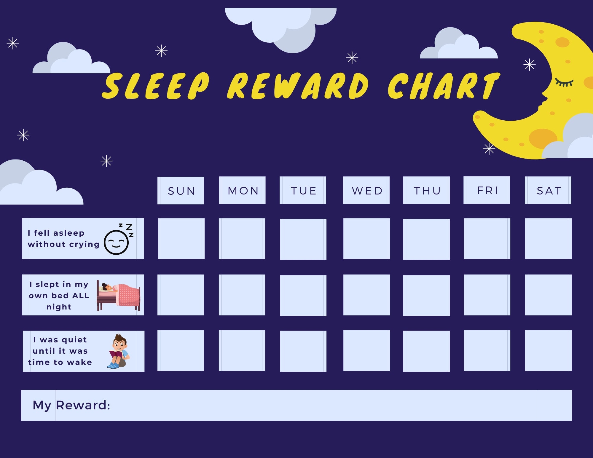 Toddler Sleep Bedtime Reward Chart Star Chart Progress Tracker Kids Stay In Bed Etsy