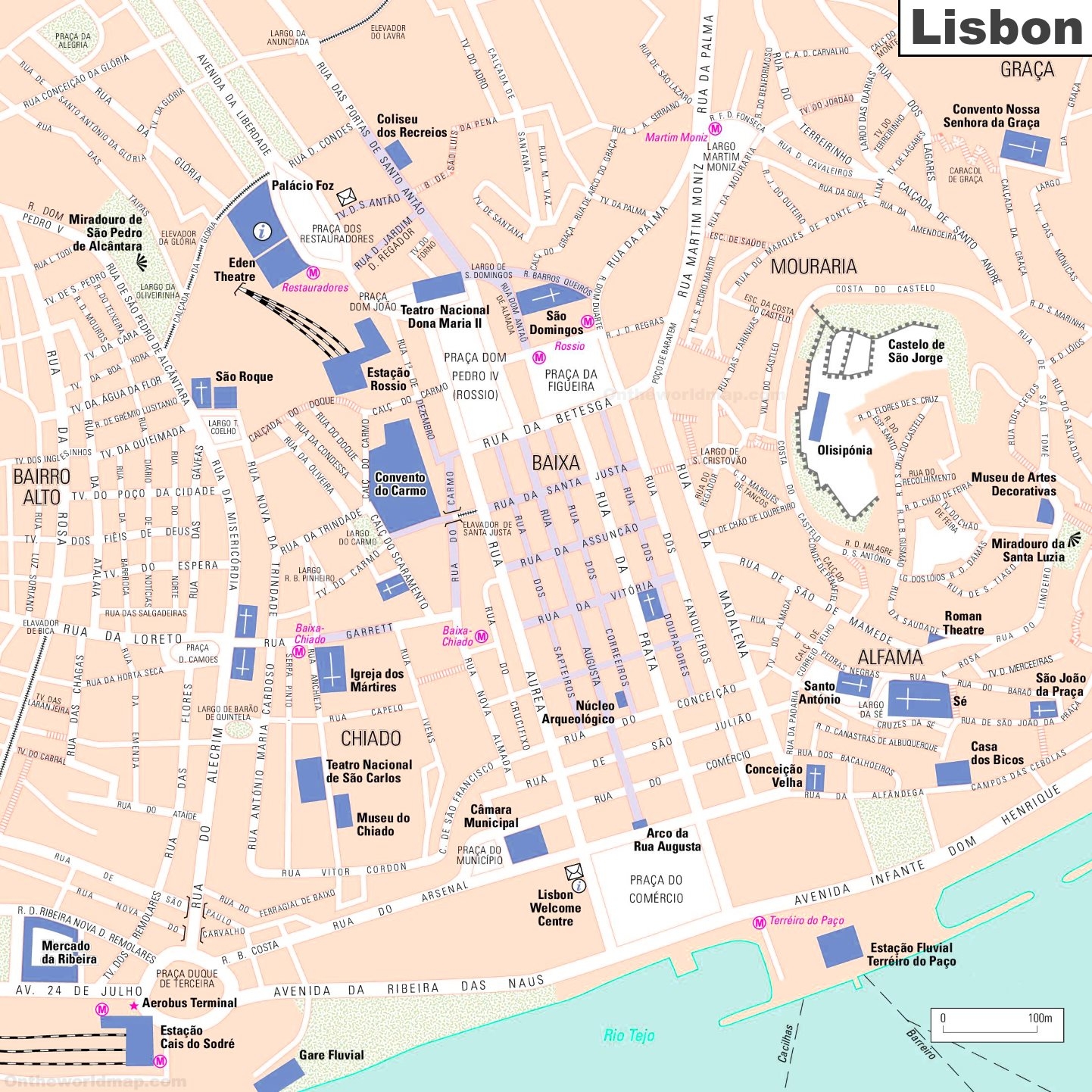 Tourist Map Of Lisbon City Centre Ontheworldmap Tourist Map Of Lisbon City Centre Ontheworldmap