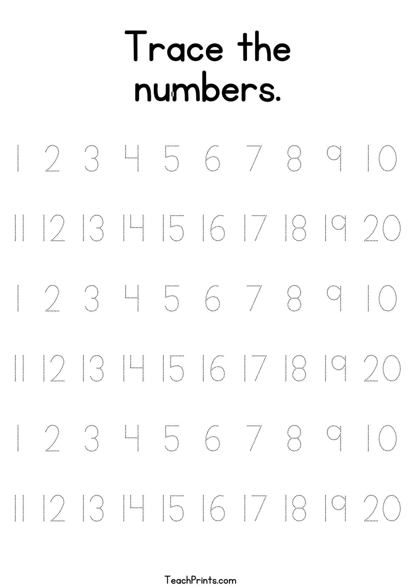 Printable Numbers Worksheets