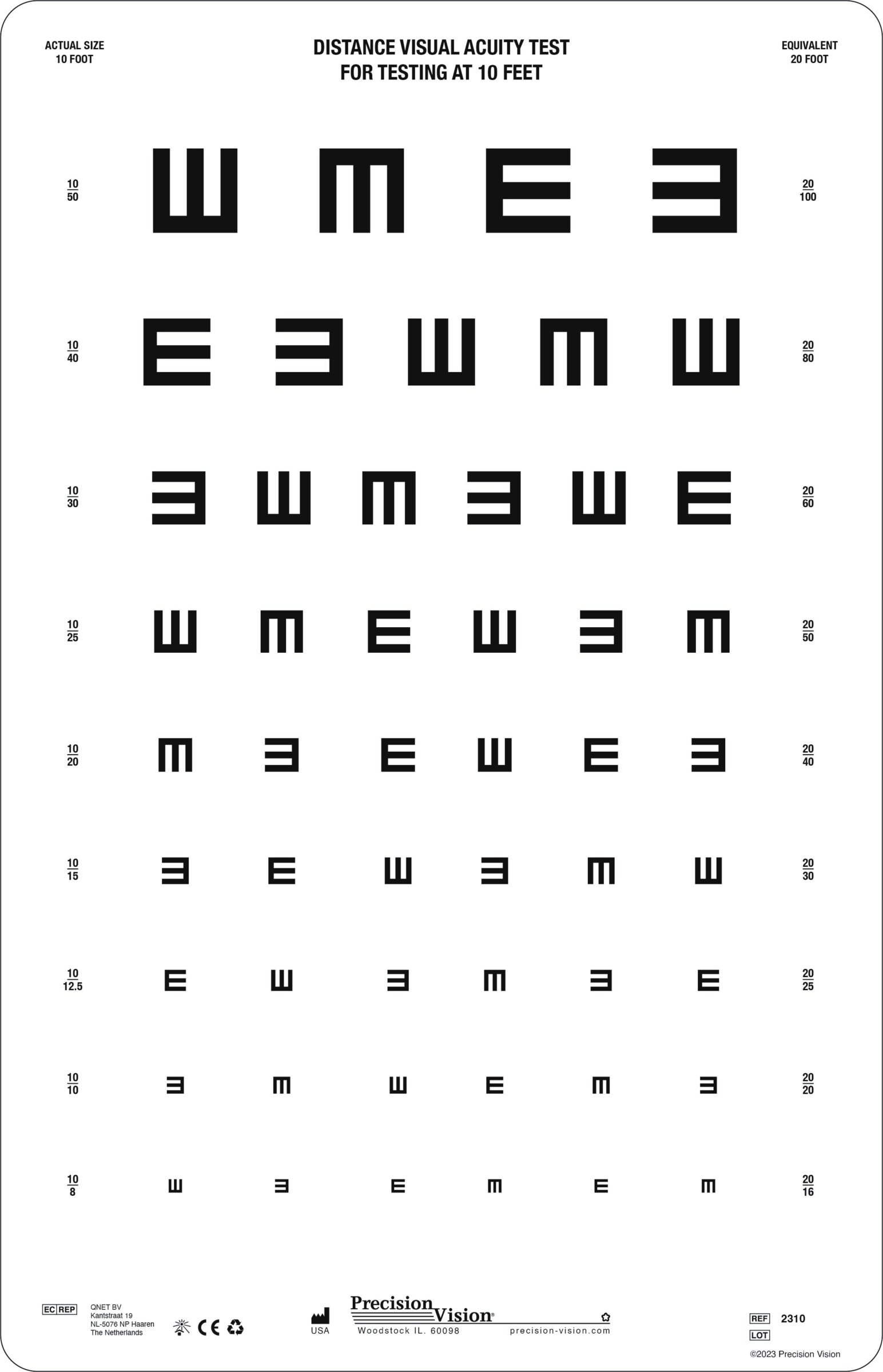 Traditional Tumbling E Visual Acuity Chart Precision Vision