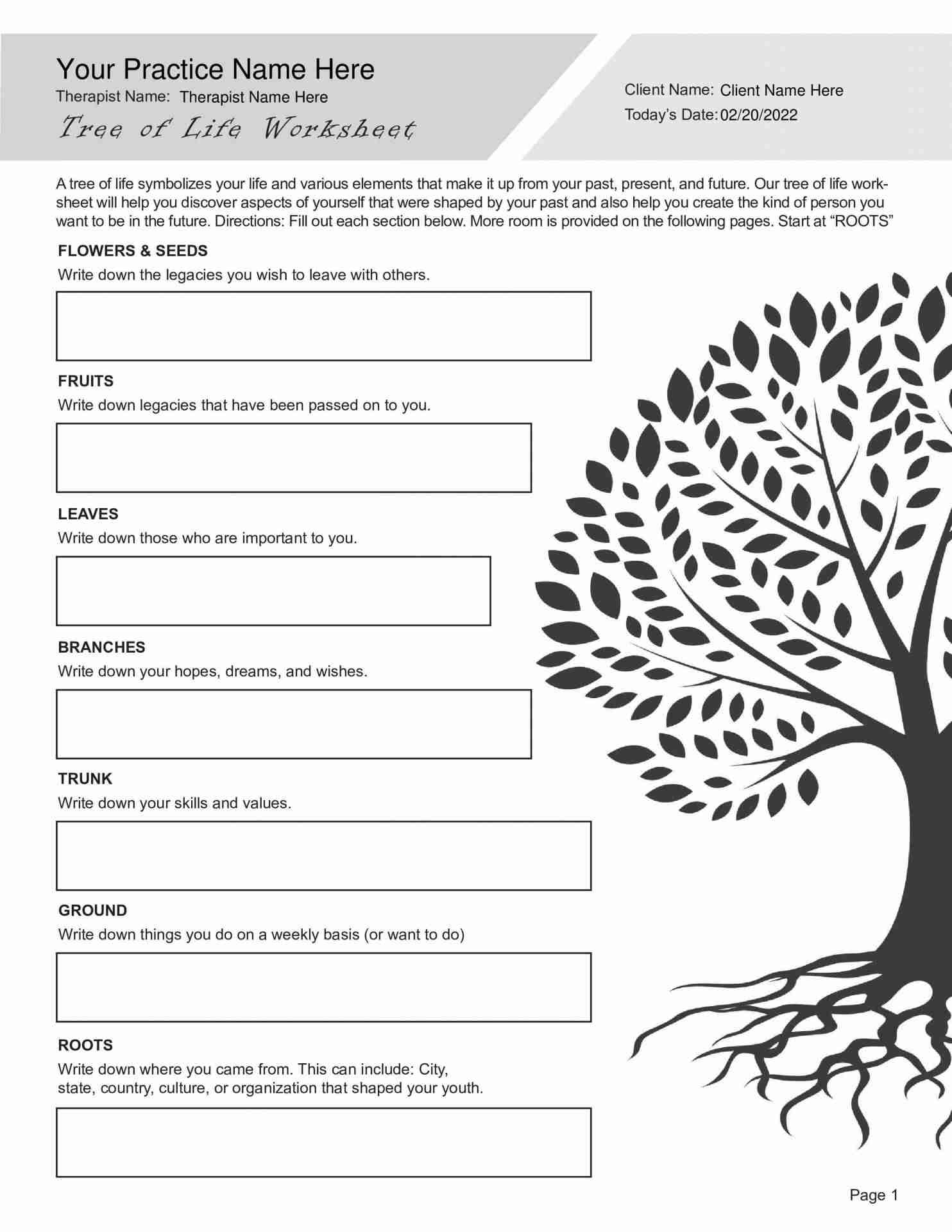 Tree Of Life Worksheet PDF 