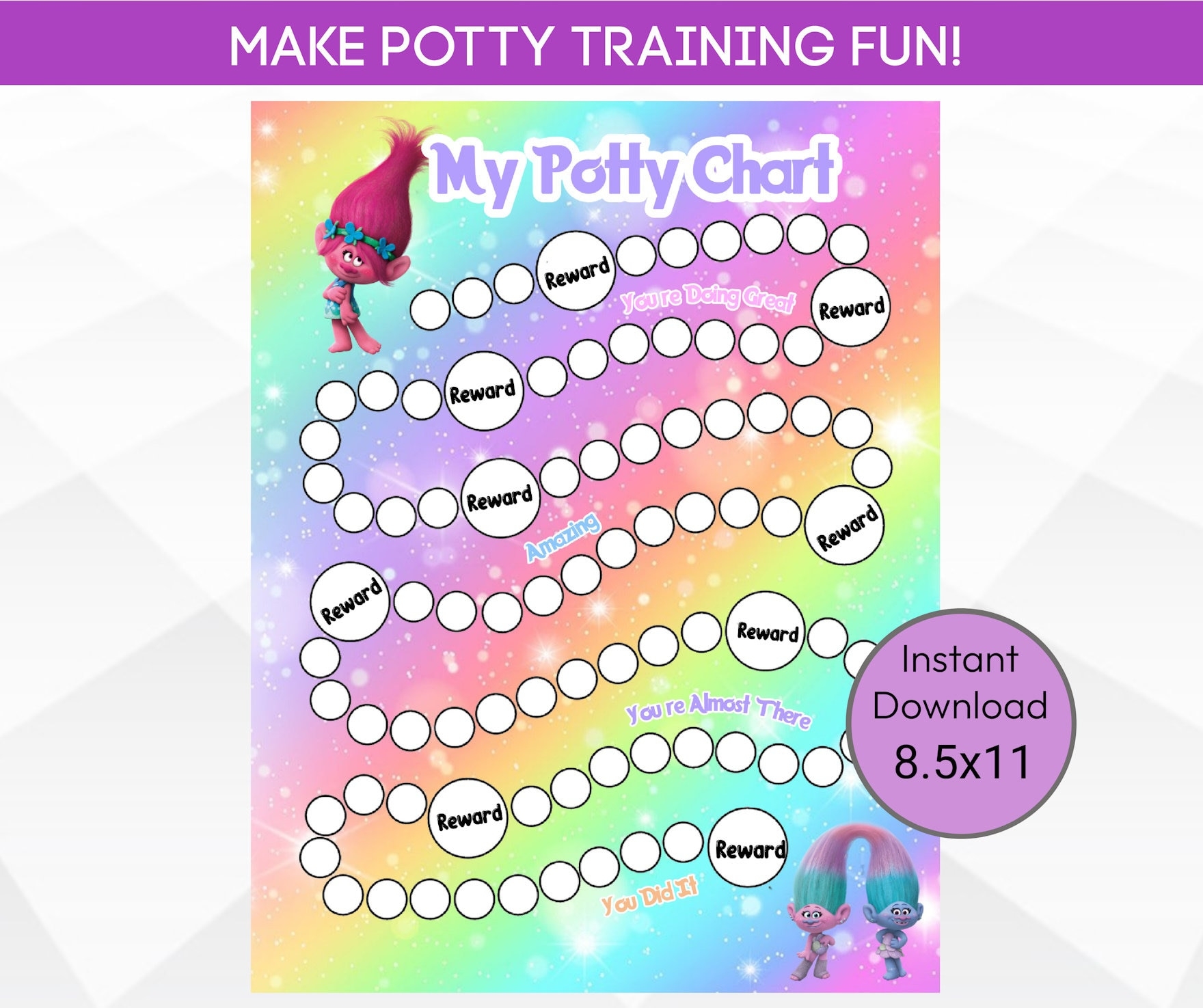 Trolls Potty Training Chart Printable Trolls Potty Training Chart Potty Training Tips Instant Download Trolls Reward Chart Etsy