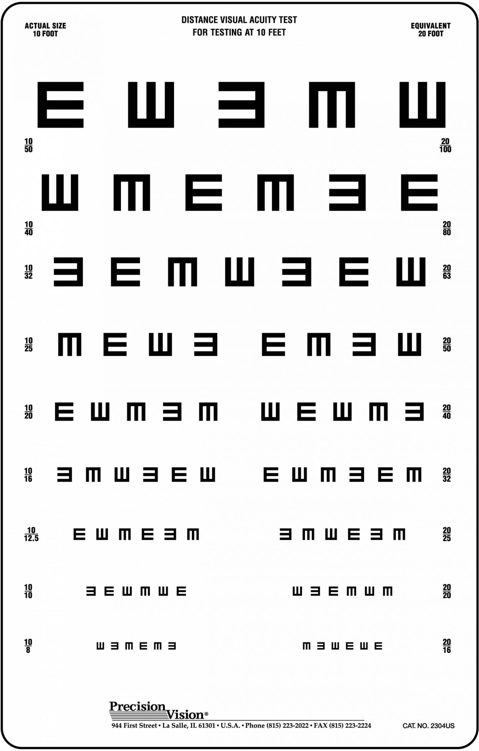 Tumbling E Visual Acuity Chart 3 Meters Precision Vision