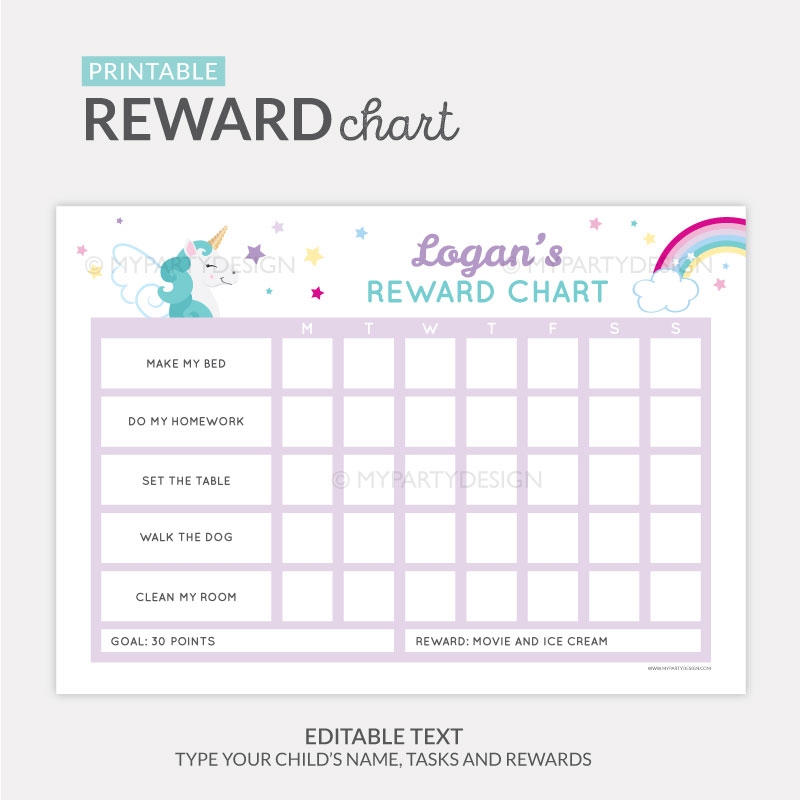 Unicorn Reward Chart Printable For Girls My Party Design