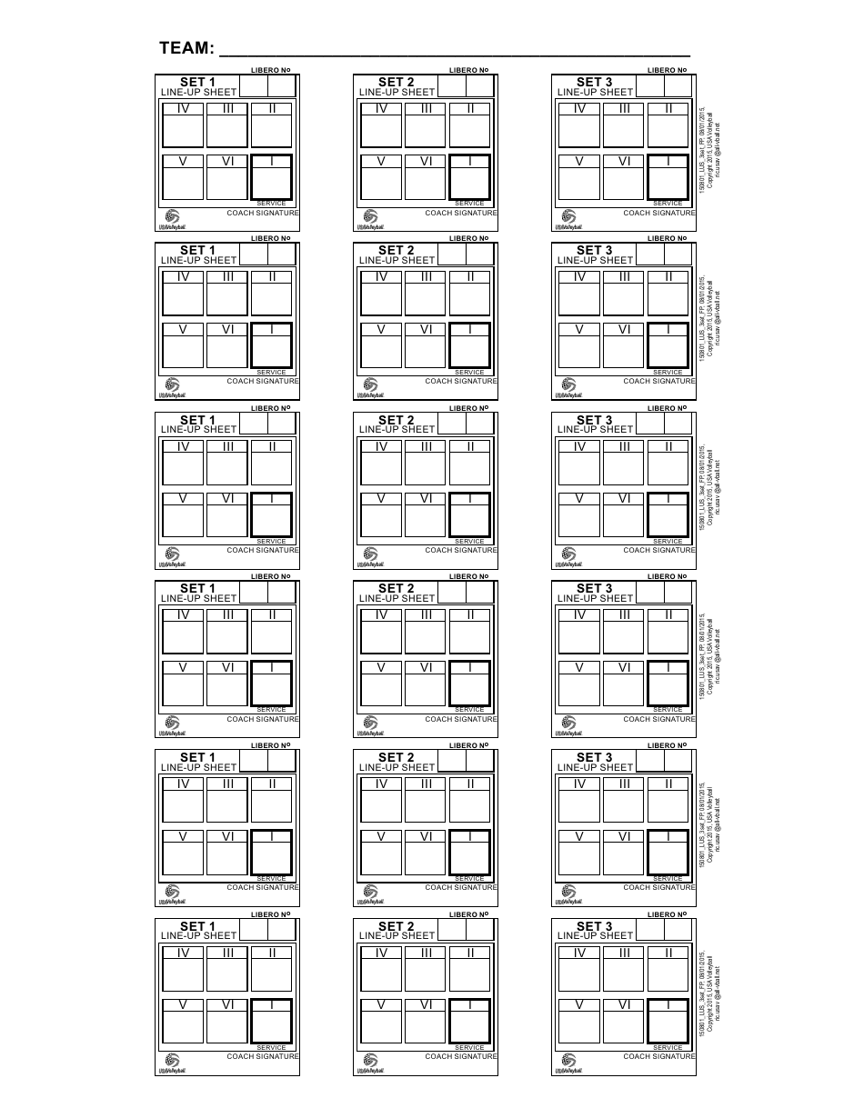 USA Volleyball Line Up Sheets Six Rows Download Printable PDF Templateroller