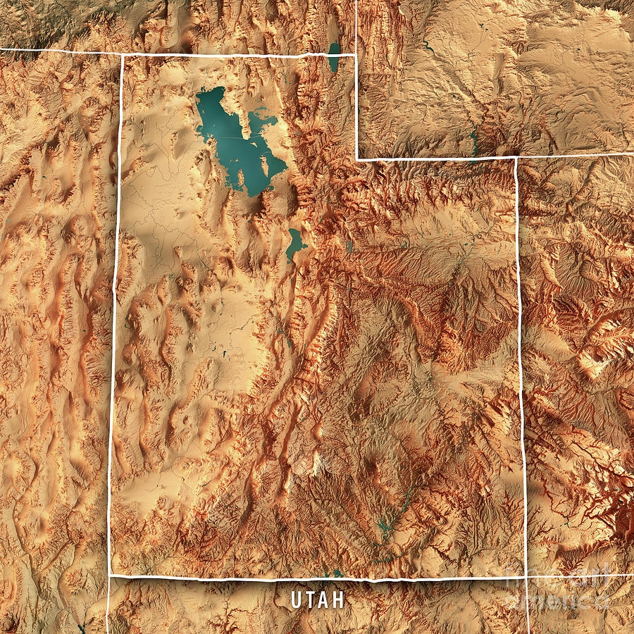 Utah State USA 3D Render Topographic Map Border By Frank Ramspott