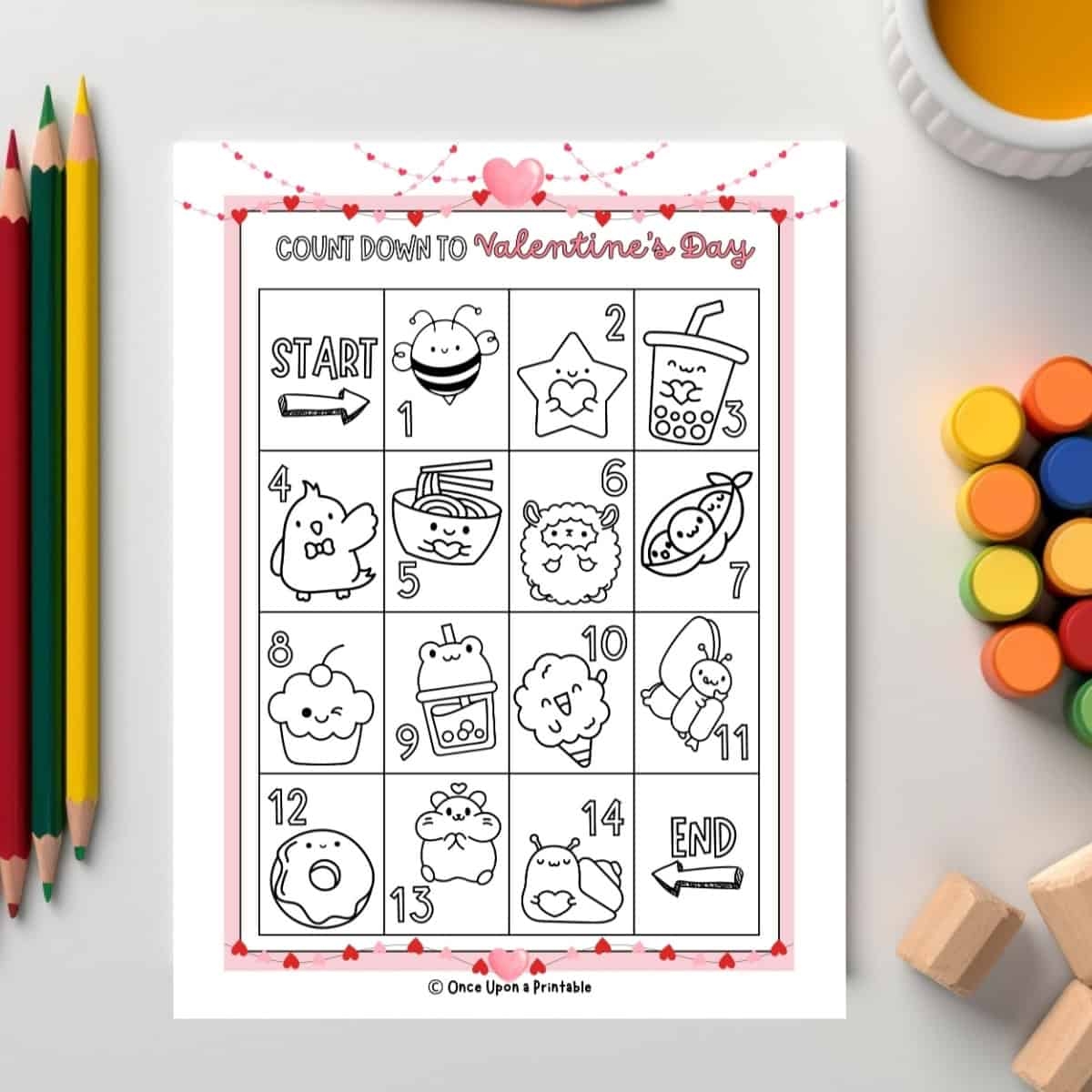 Valentine s Day Coloring Countdown Calendar Free Printable Once Upon A Printable