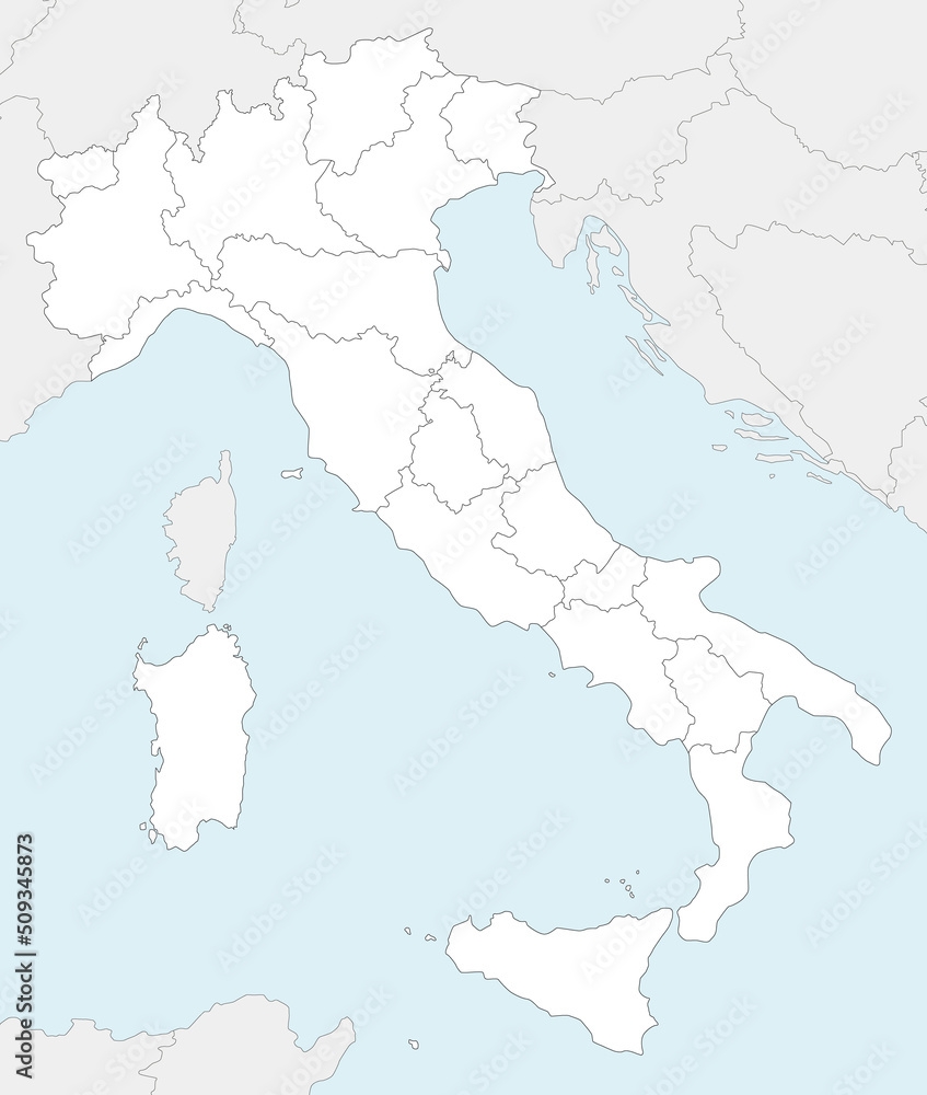 Vector Blank Map Of Italy With Regions And Administrative Divisions And Neighbouring Countries And Territories Editable And Clearly Labeled Layers Stock Vector Adobe Stock