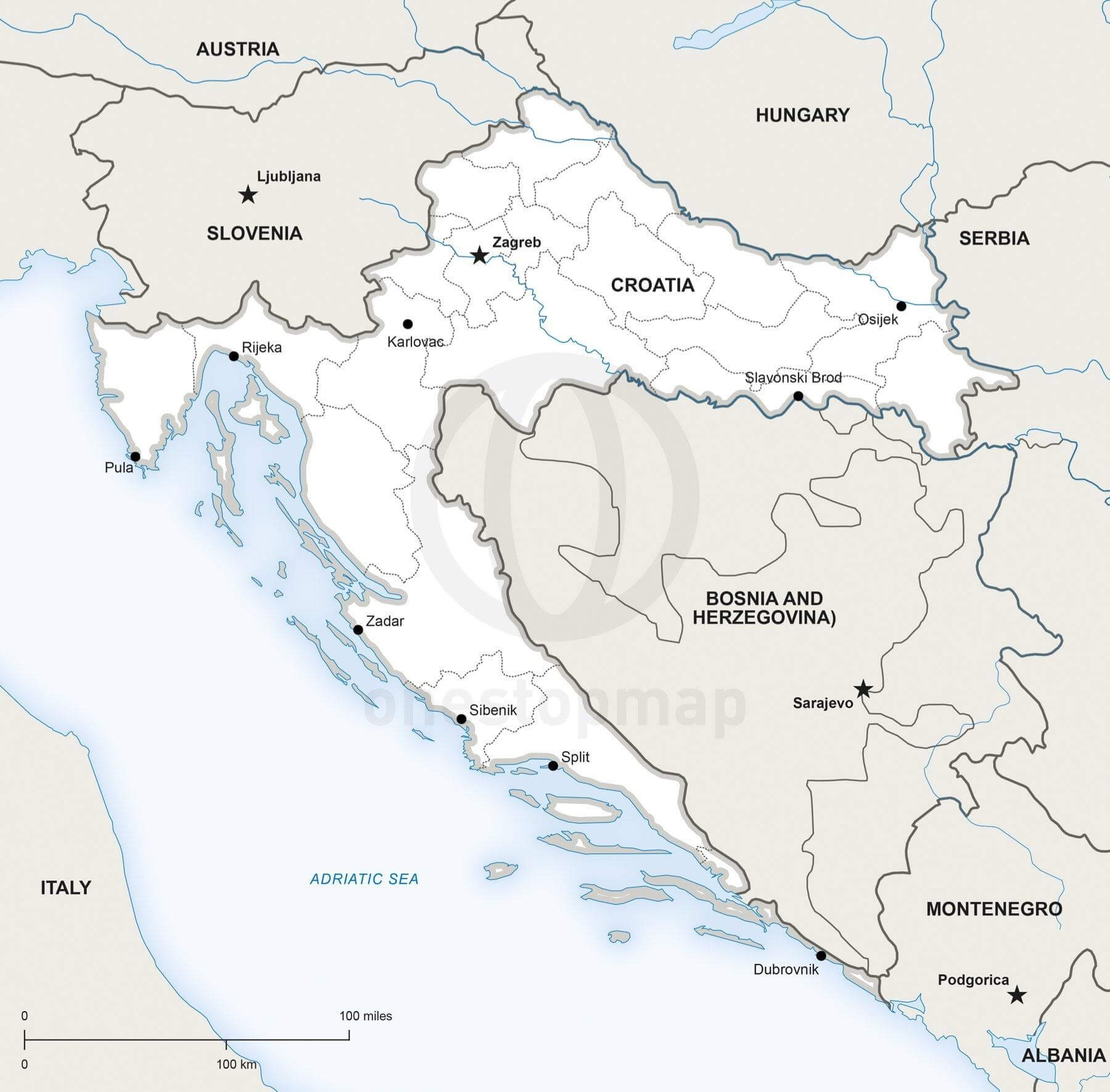 Vector Map Of Croatia Political One Stop Map