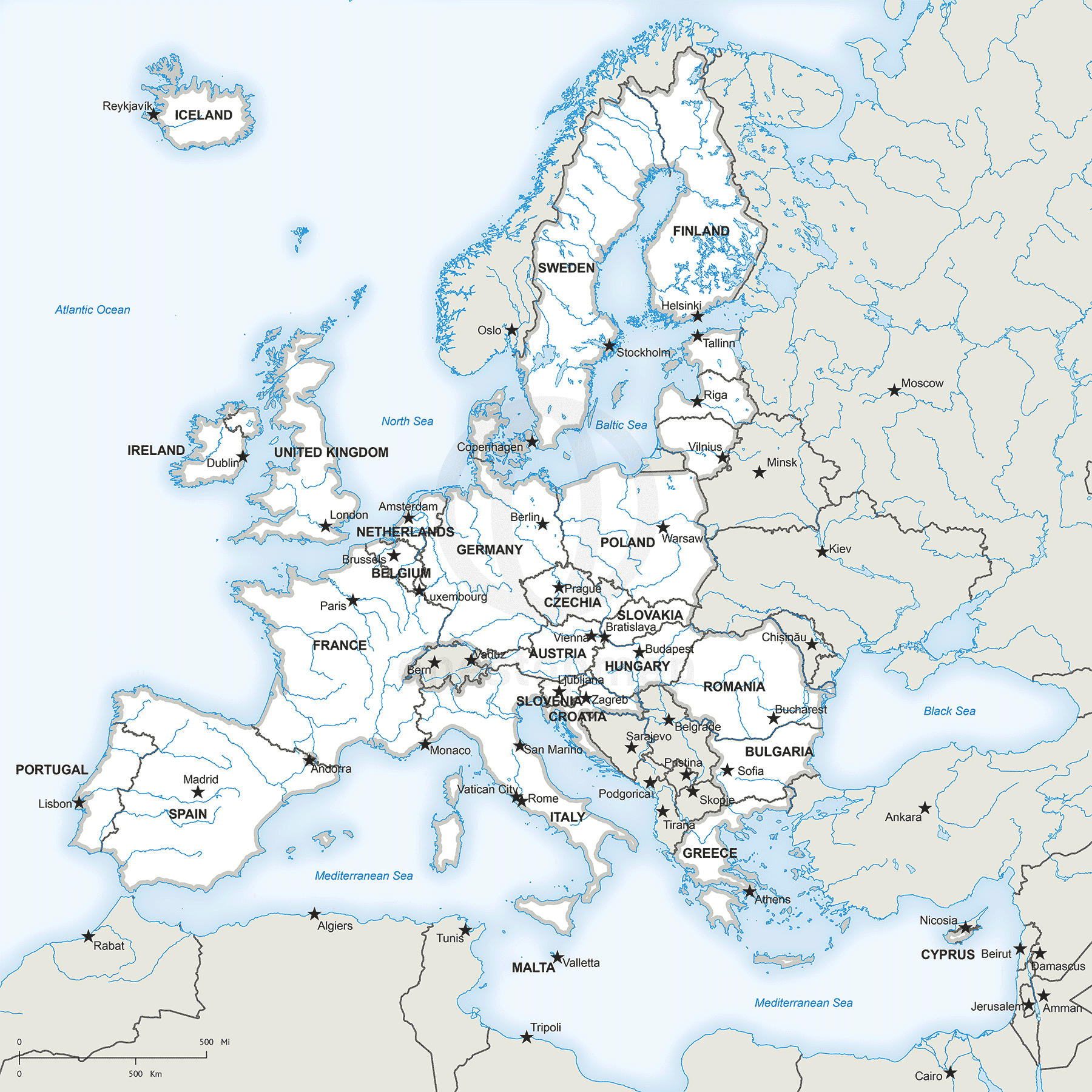 Printable Map Of Europe With Capitals Printable Map Of Europe With Capitals