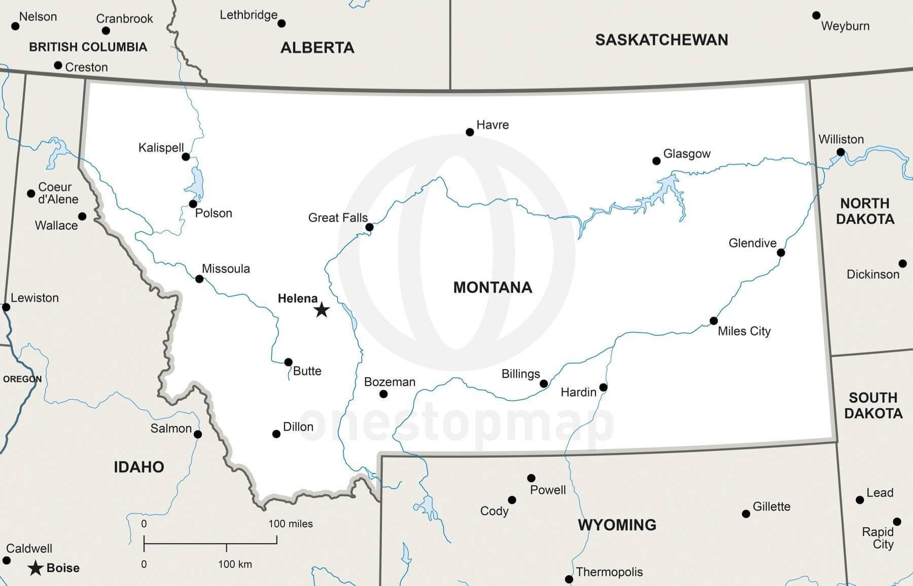 Vector Map Of Montana Political One Stop Map