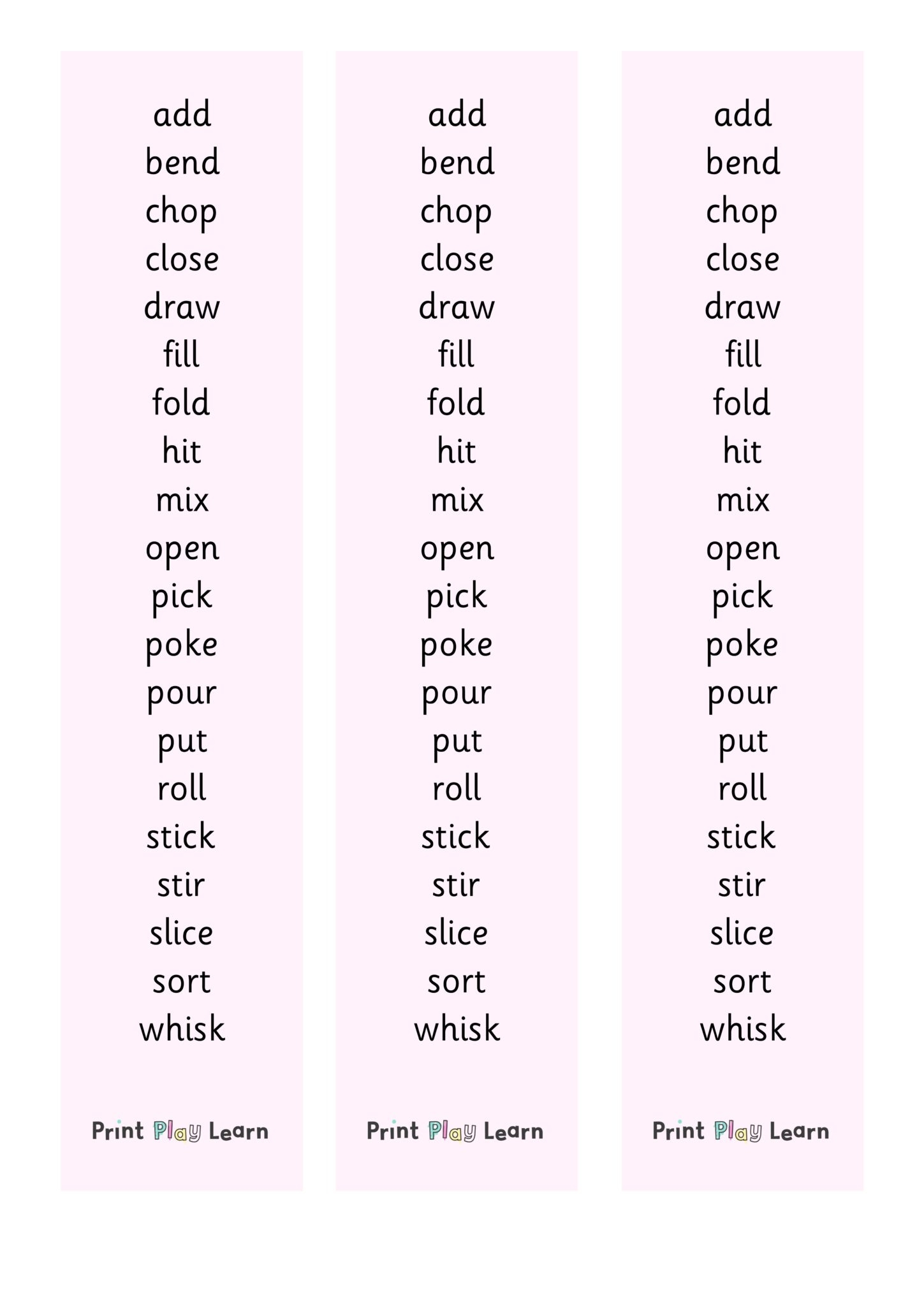 Verbs Page 1 Free Teaching Resources Print Play Learn Verbs Page 1 Free Teaching Resources Print Play Learn