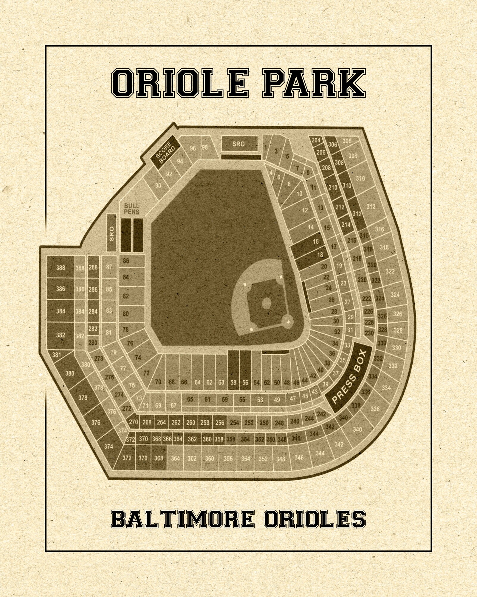Vintage Baltimore Orioles Park Seating Chart Print Baseball Art Etsy