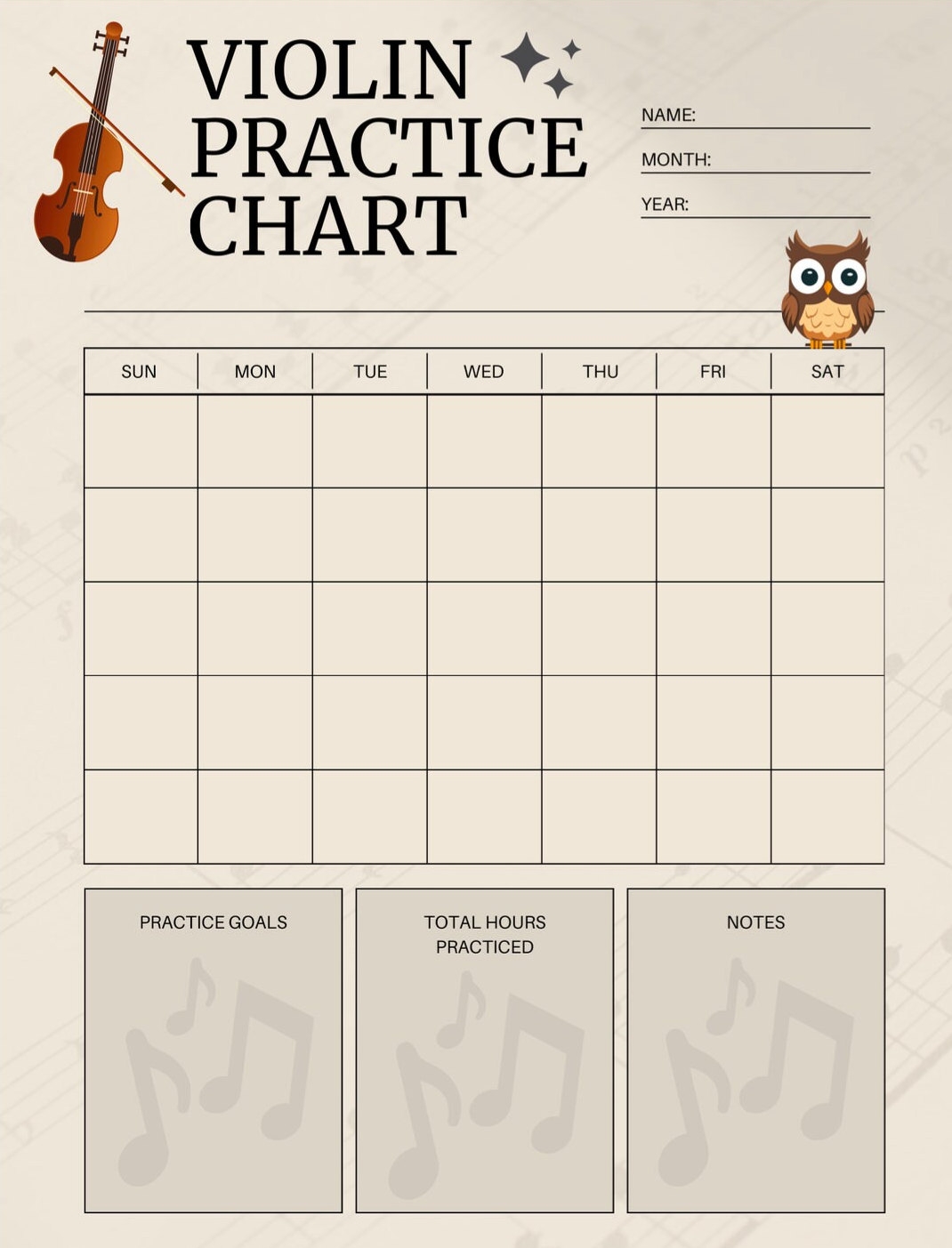 Violin Daily Practice Chart For Suzuki Violin Students Etsy