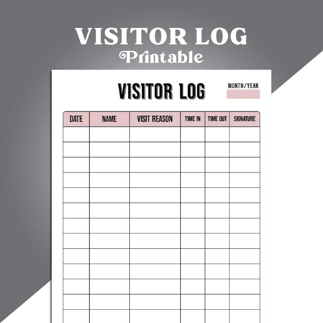 Visitor Log Printable Visitor Log Sheet Visitor Tracker Template Visitor Sign In Sign Out Sheet Childcare Providers Visitor Logbook Etsy