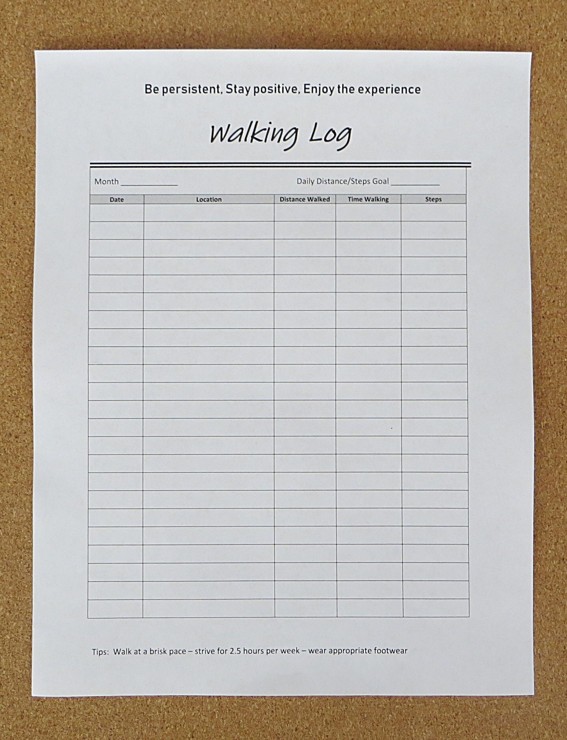 Walking Log exercise Planner fitness Tracker printable a4 u s letter Size instant Download Etsy