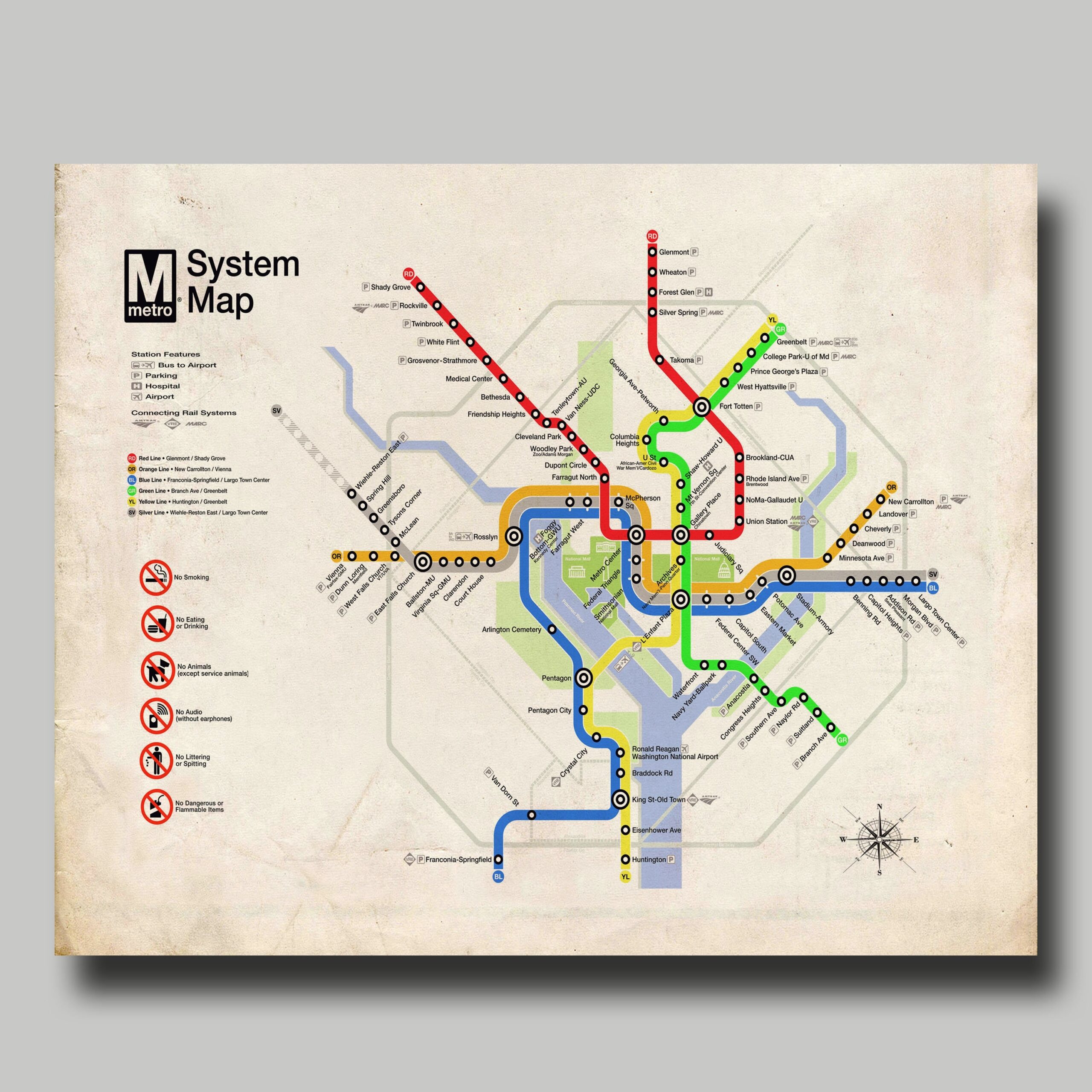 Washington DC Map Metro Map Print Poster