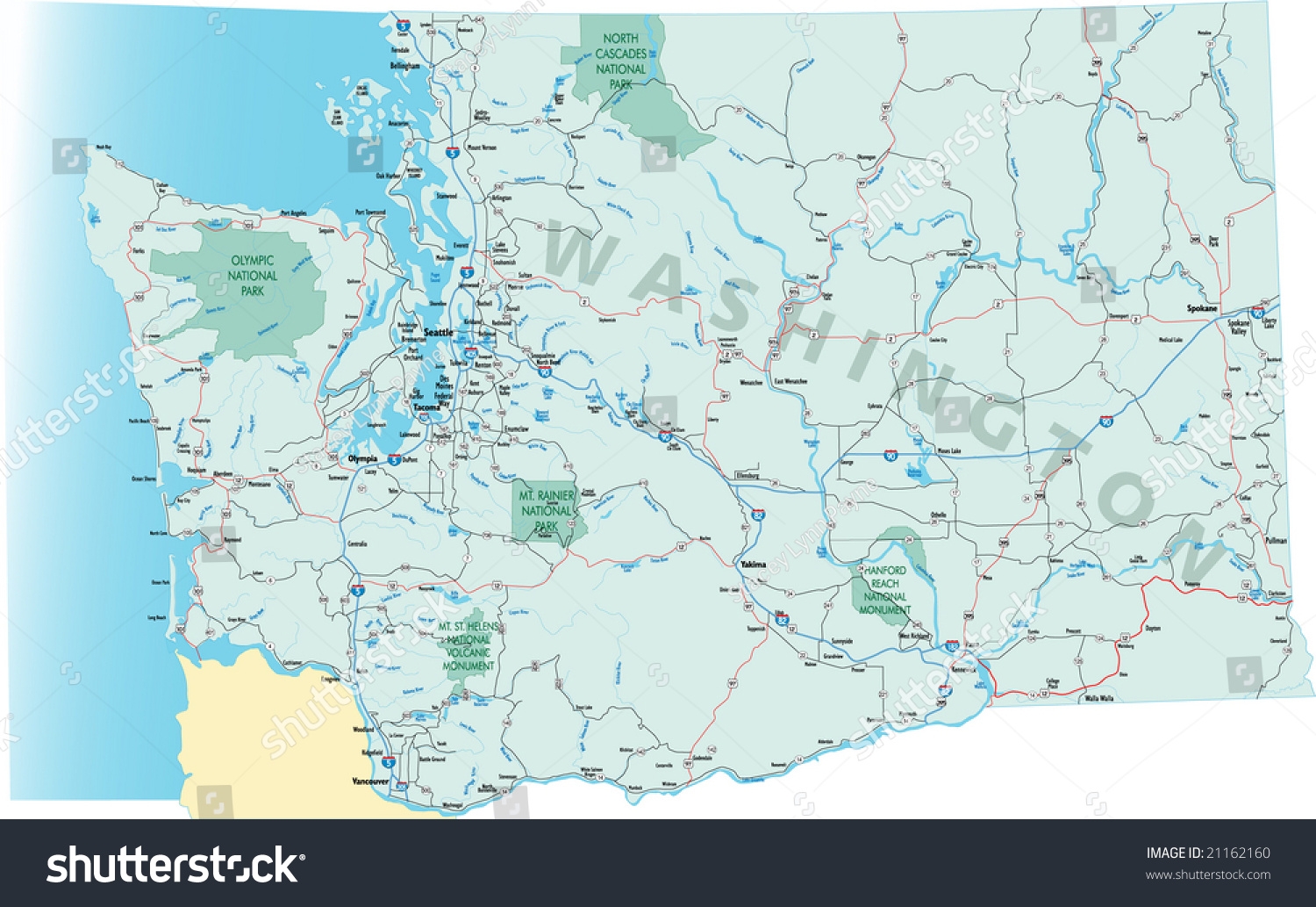 Washington State Road Map Interstates Us Stockillustration 21162160 Shutterstock Washington State Road Map Interstates Us Stockillustration 21162160 Shutterstock