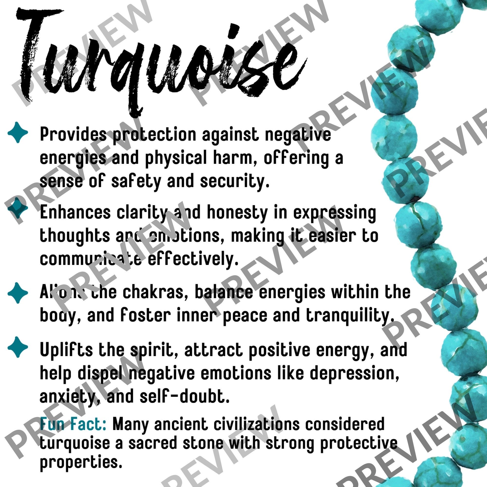 Watercolor Turquoise Meaning Card For Makers Gemstone Meaning Card Crystal Meaning Card Watercolor Gemstone Cards Etsy