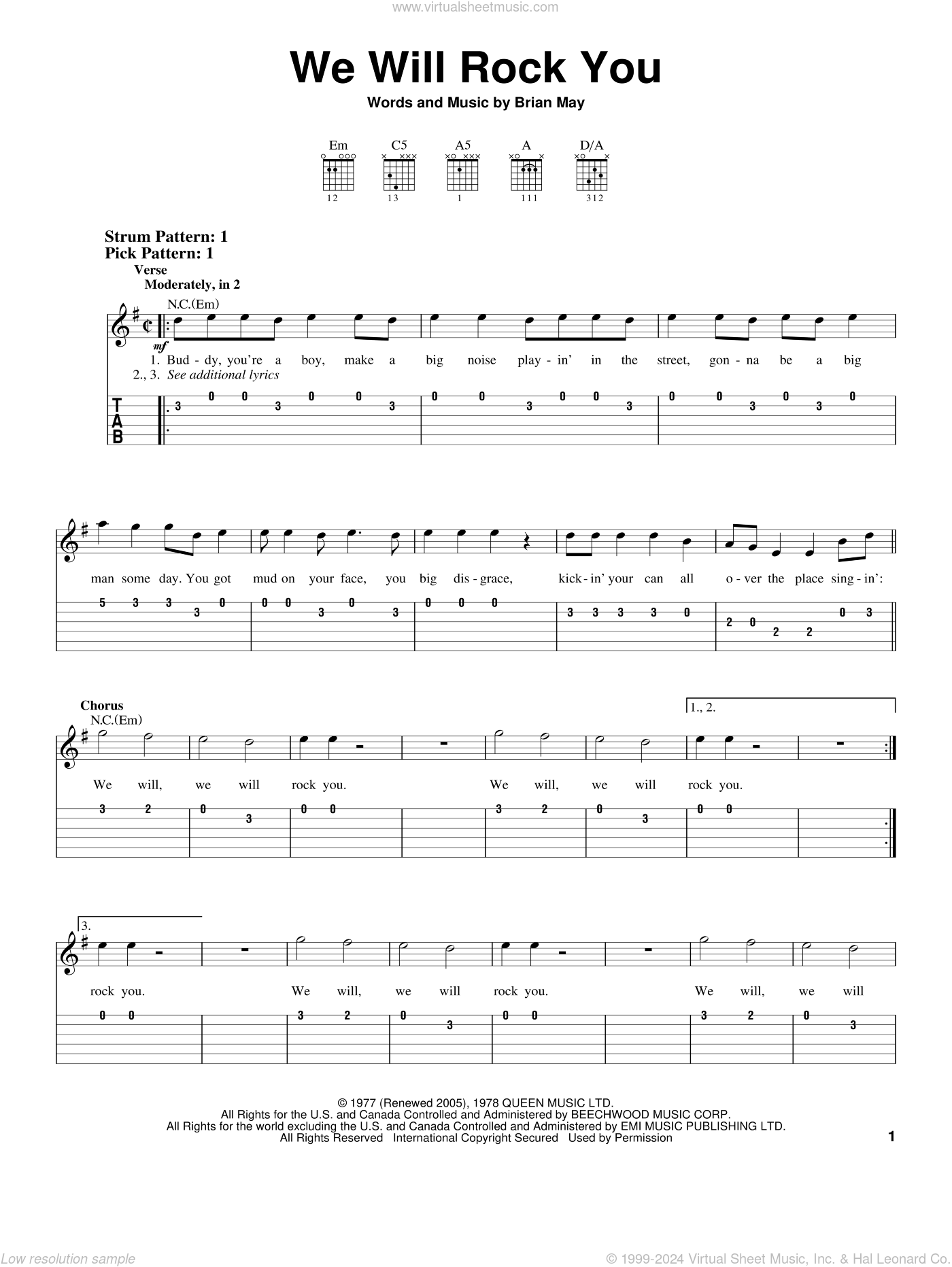 We Will Rock You Sheet Music easy For Guitar Solo easy Tablature