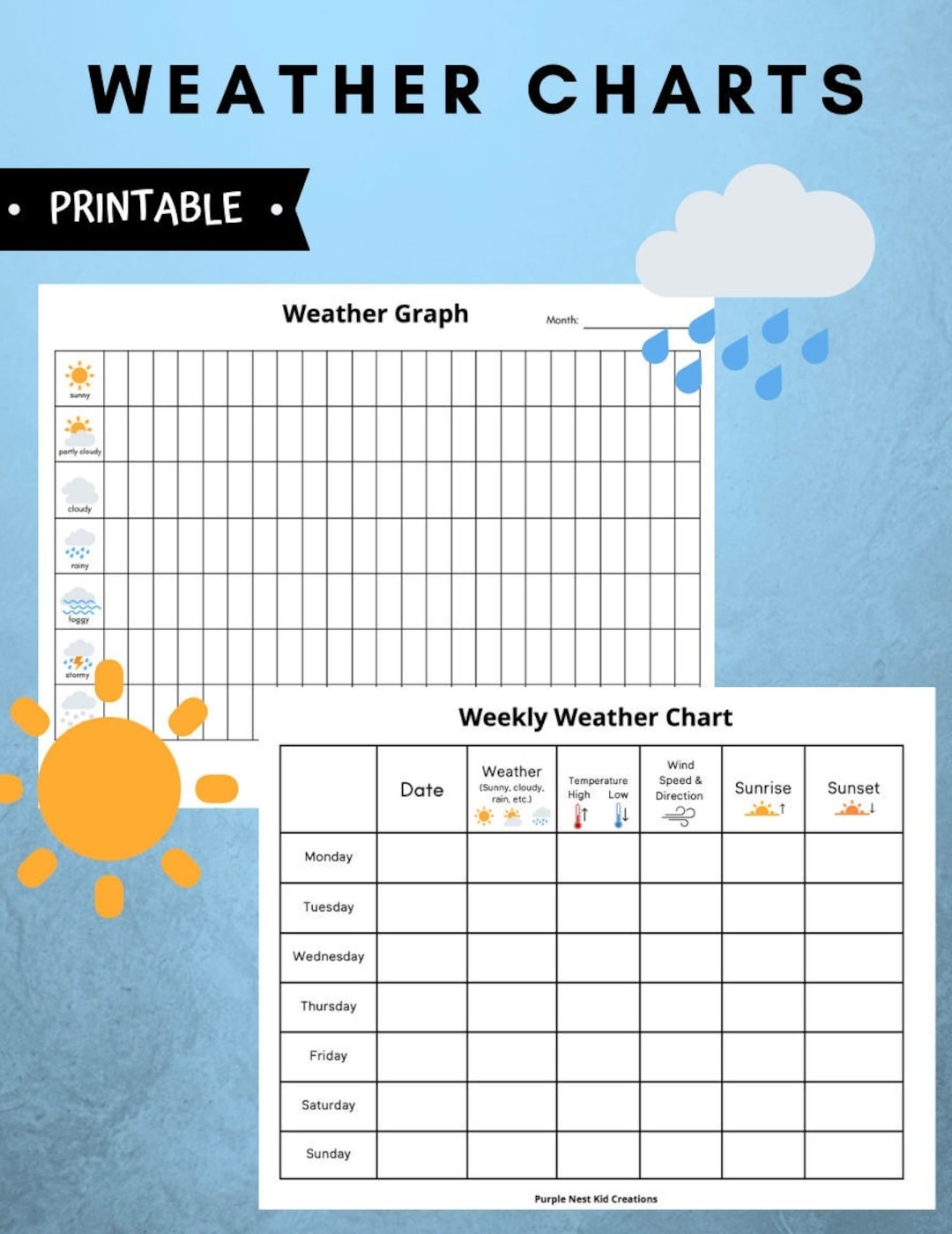 Weather Charts Monthly Weekly Graphing Worksheets digital Download Etsy