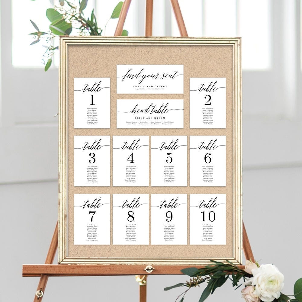 Wedding Seating Chart Template Set Editable In Canva Printable Table Seating Plan Instant Download Modern Script MSC Etsy